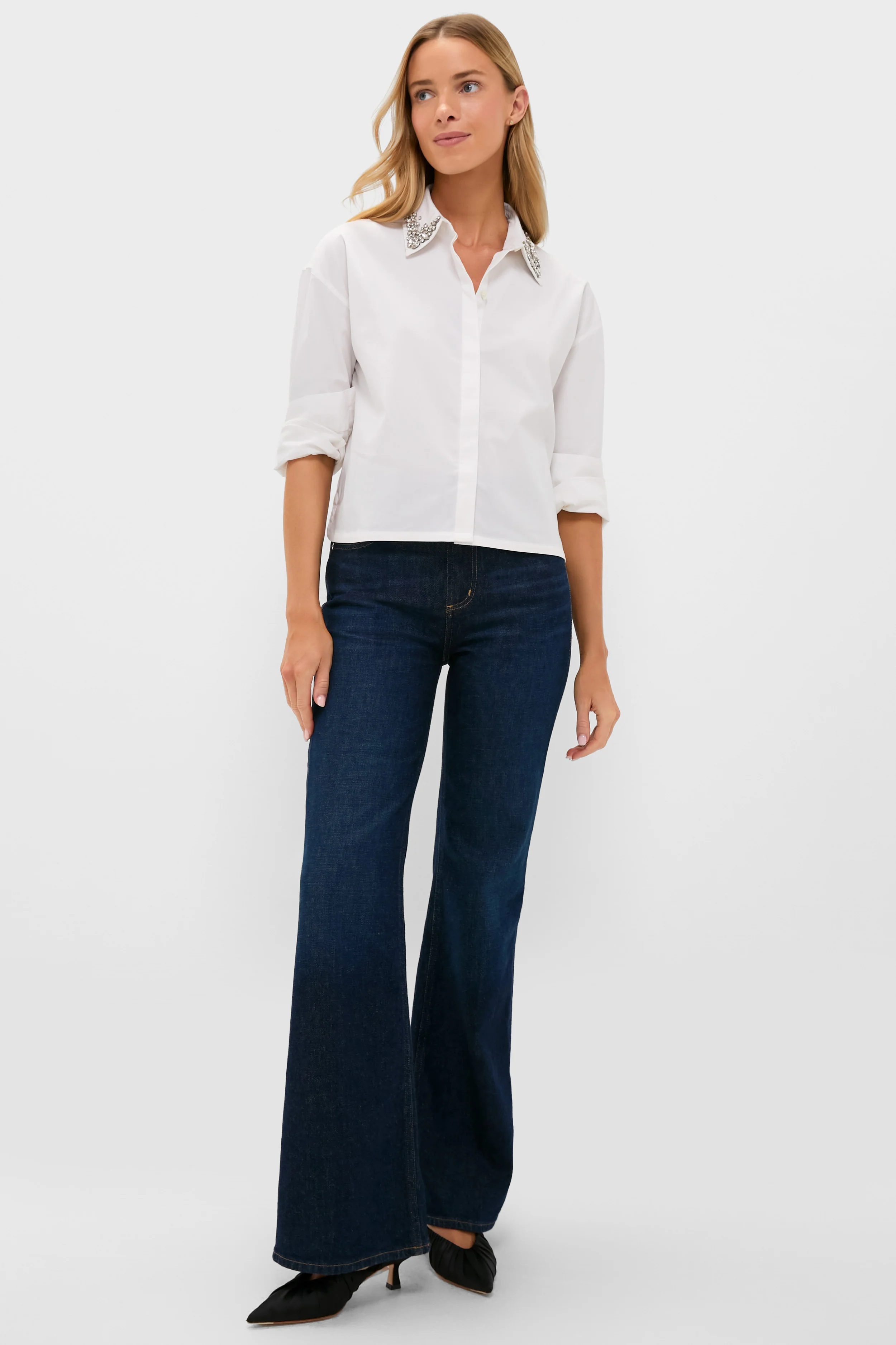 White Embellished Cropped Jasper Button Down - Image 6