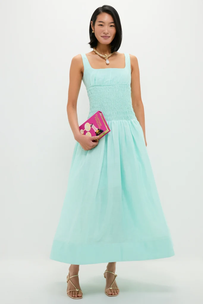 Mint Green Linen Organza Midi Dress - Image 2