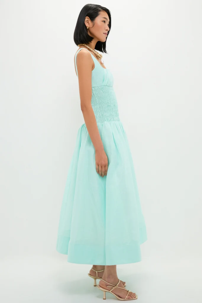 Mint Green Linen Organza Midi Dress - Image 3