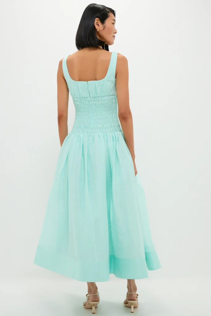 Mint Green Linen Organza Midi Dress - Image 4