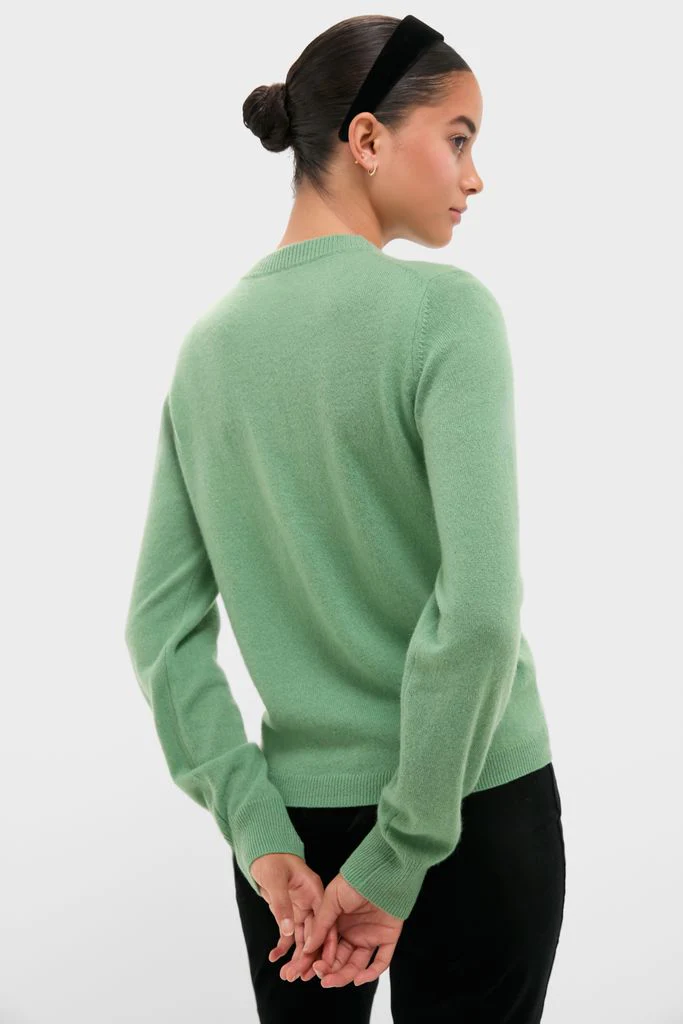Meadow Green Cashmere Covered Button Quinn Cardigan - Image 4