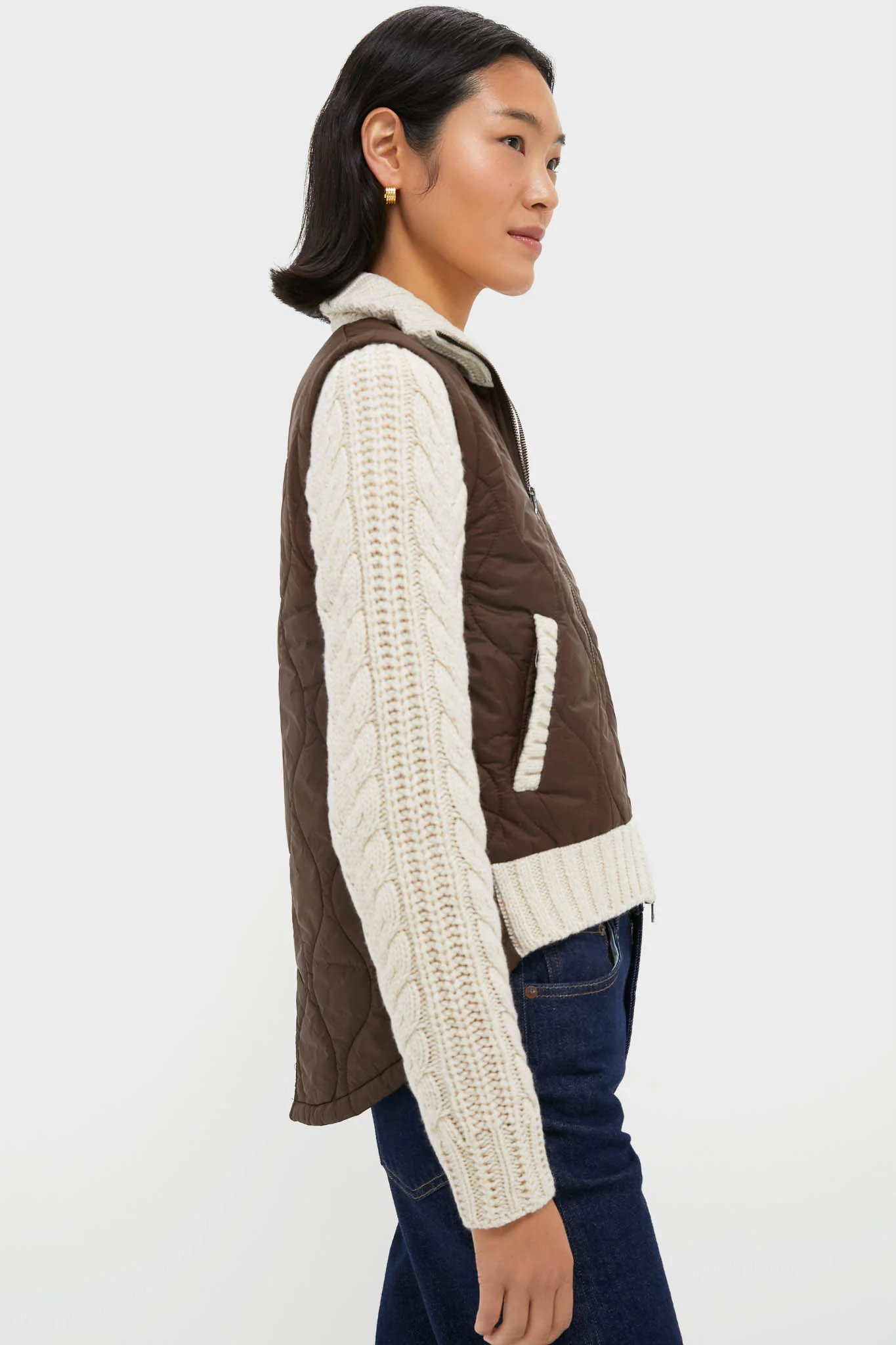 Mocha and Heathered Sand Patra Mixed Media Jacket - Image 3