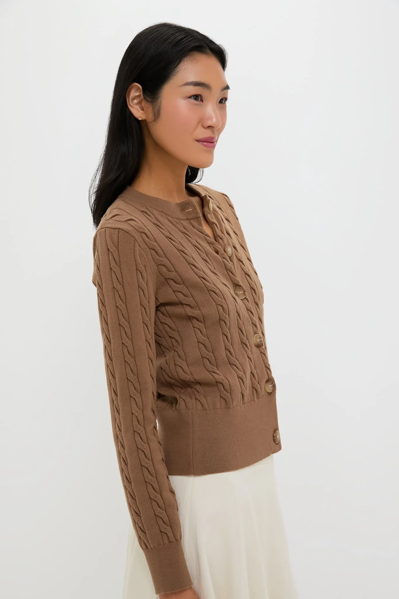 Mocha Cotton Cable Knit Kit Cardigan - Image 3