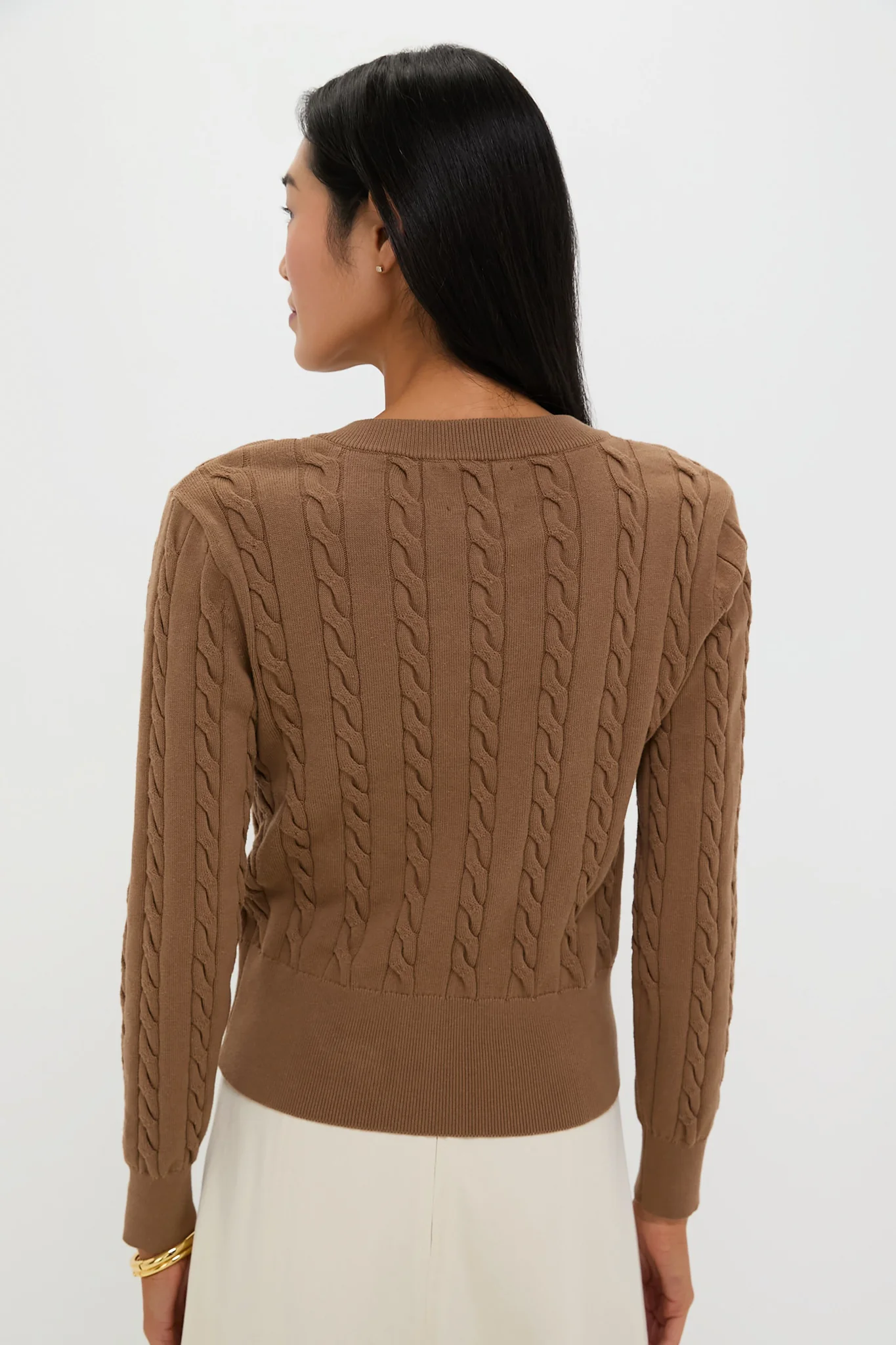 Mocha Cotton Cable Knit Kit Cardigan - Image 4