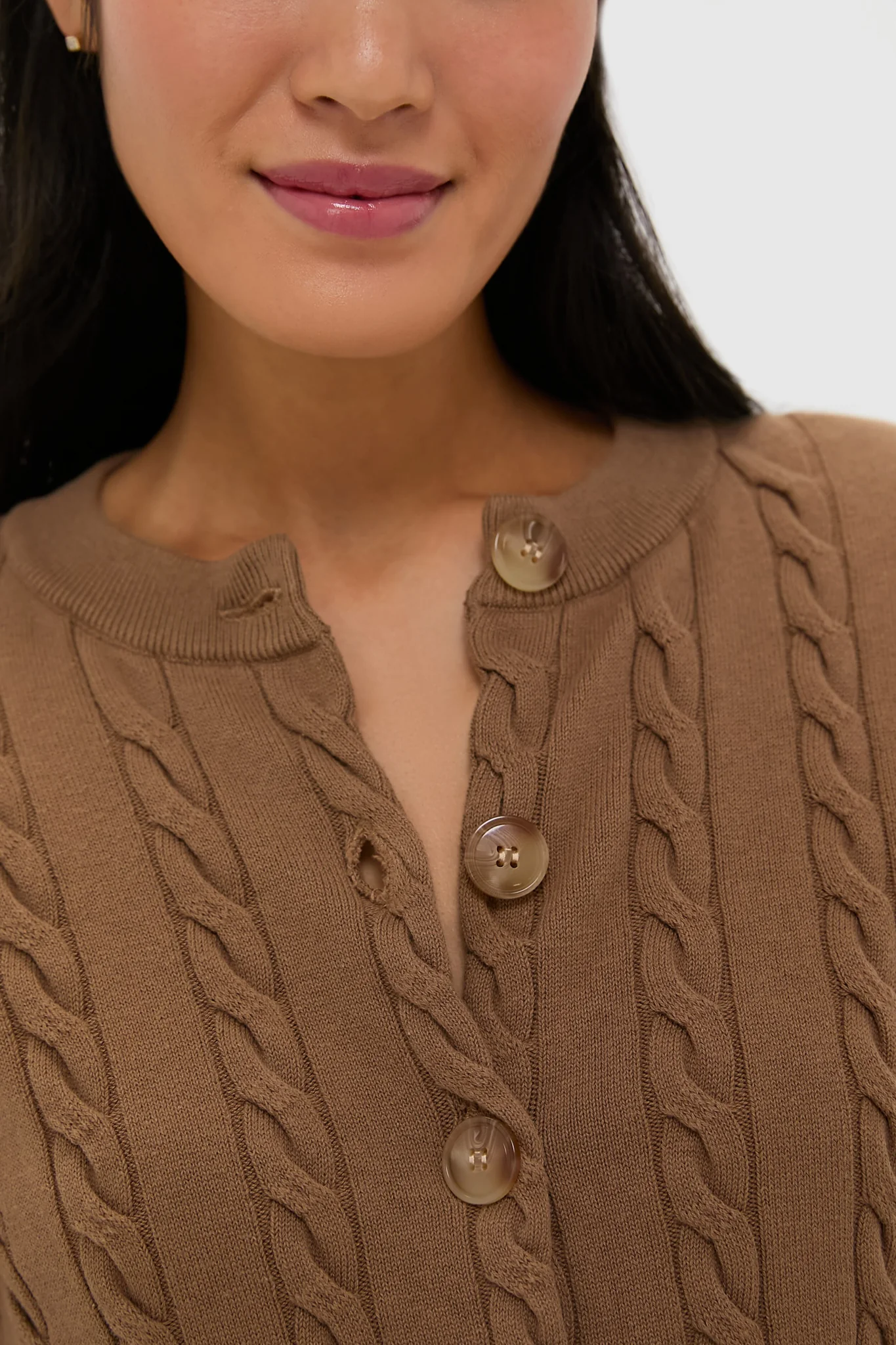 Mocha Cotton Cable Knit Kit Cardigan - Image 5