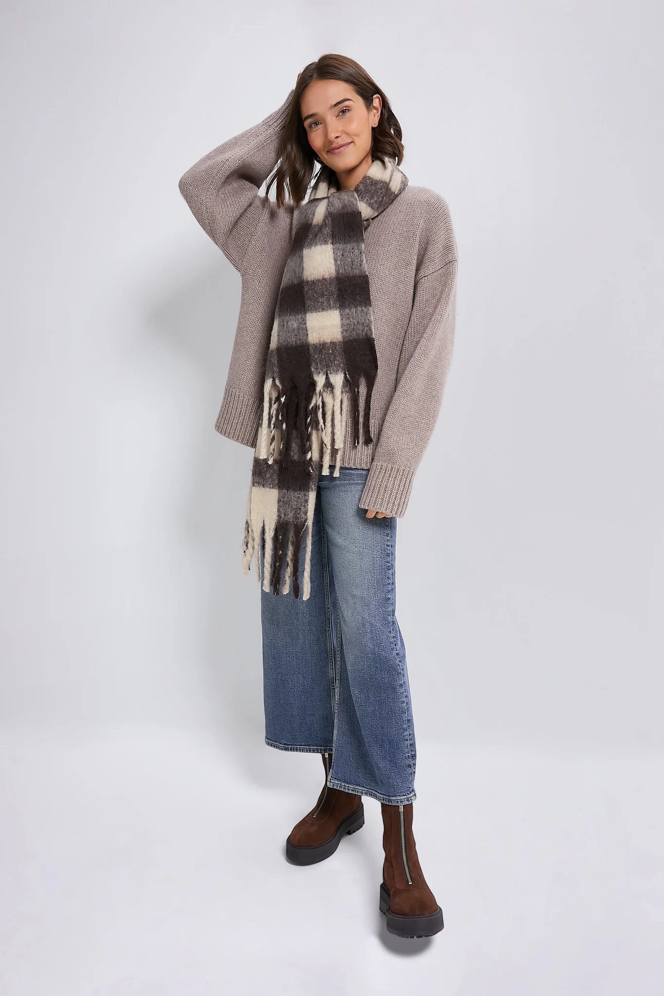 Mocha Plaid Pattern Scarf - Image 2