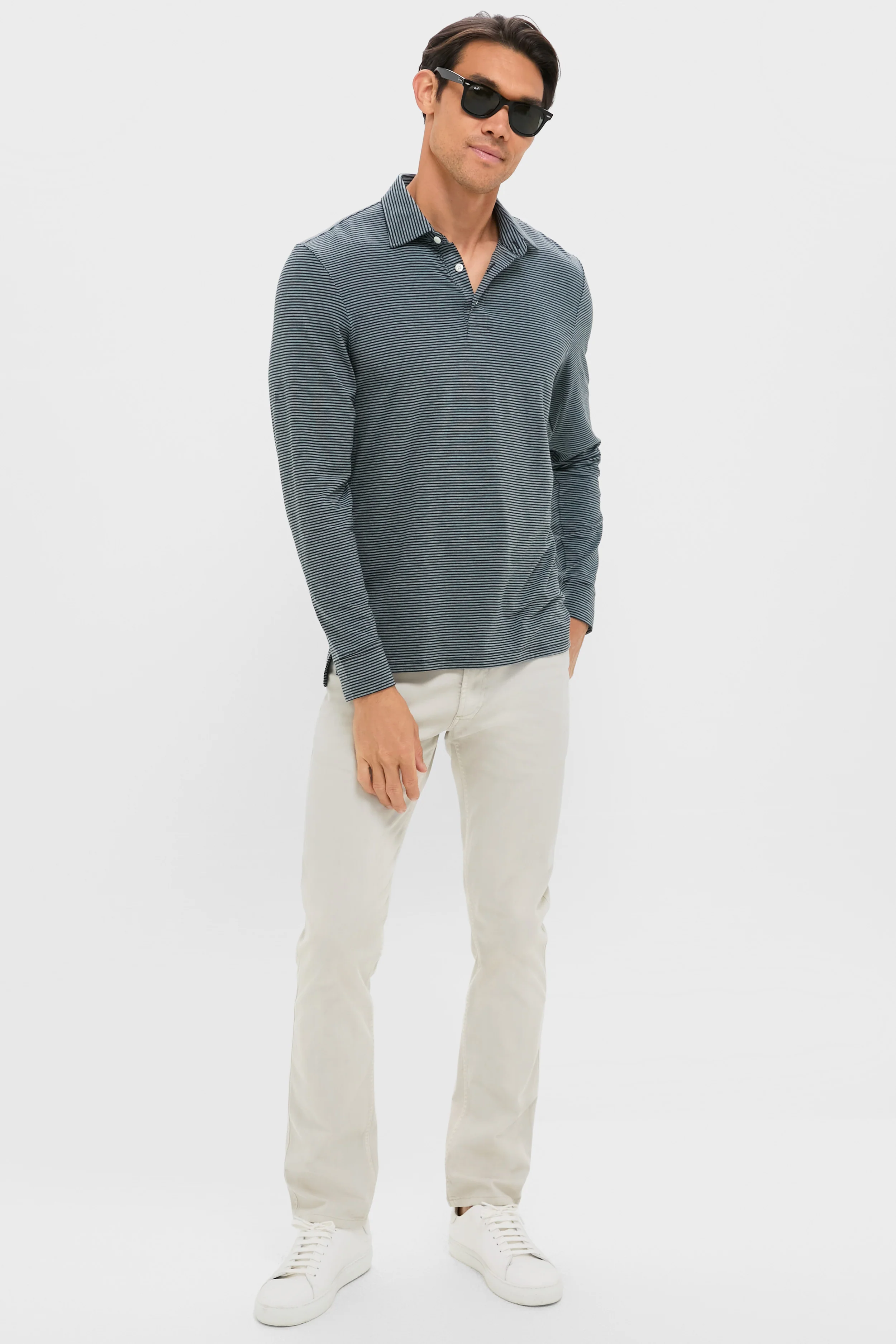 Moonlight Point Stripe Long Sleeve Movement Polo - Image 2