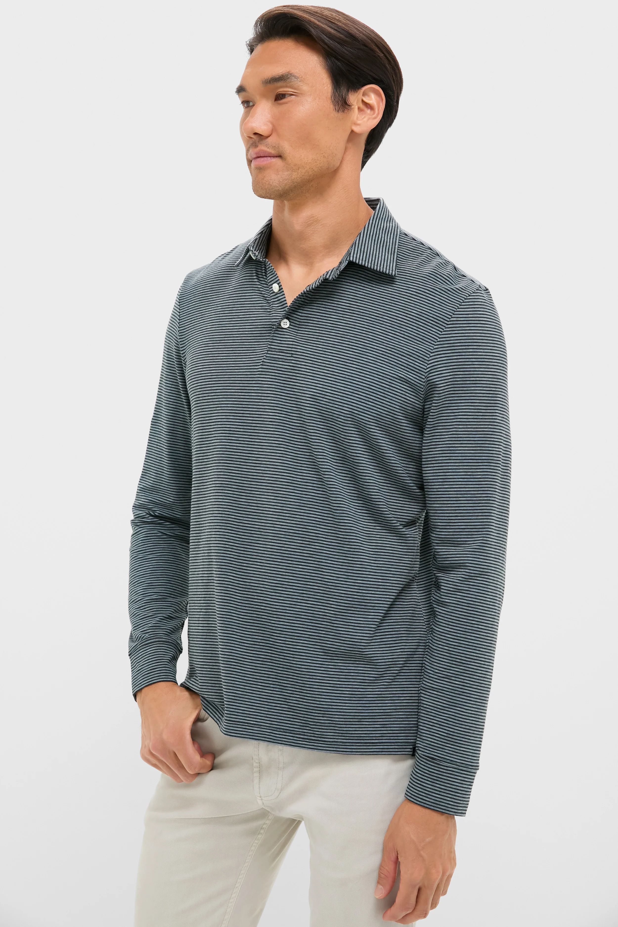 Moonlight Point Stripe Long Sleeve Movement Polo - Image 3