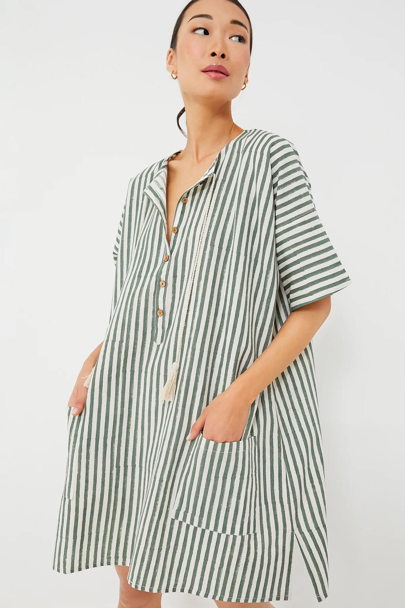 Moss Stripe Organic Baja Caftan - Image 2