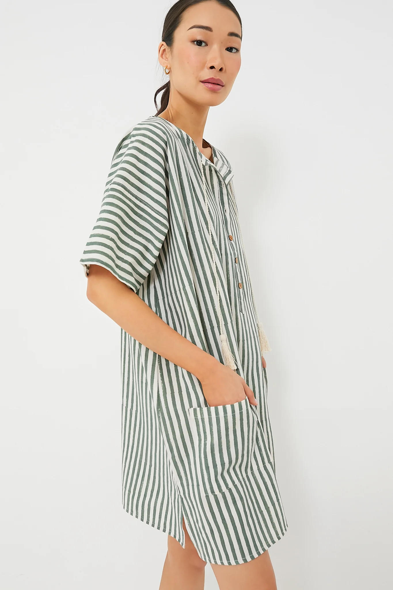 Moss Stripe Organic Baja Caftan - Image 3