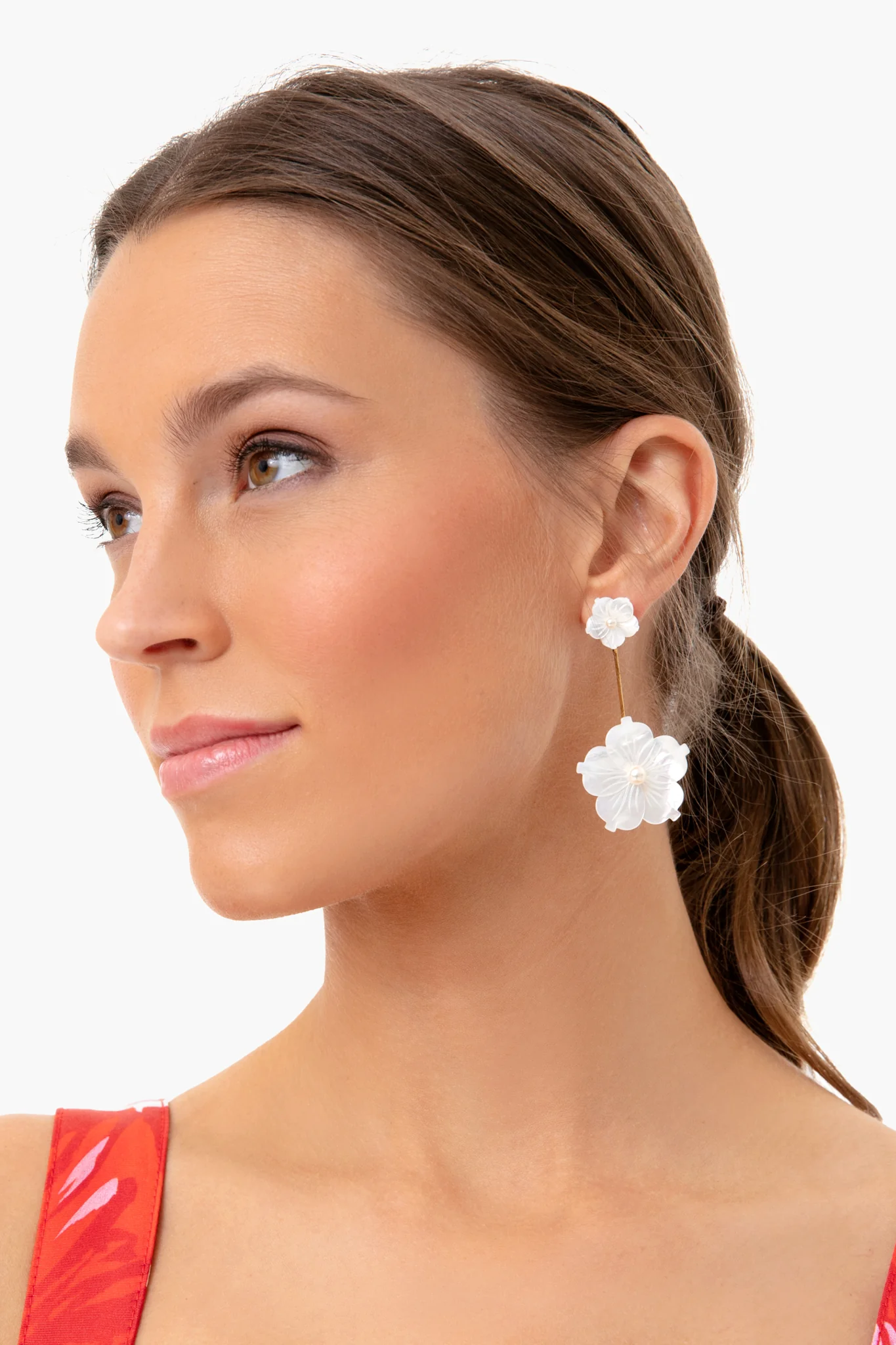 Mother Of Pearl Zinnia Flower Earrings - Image 2