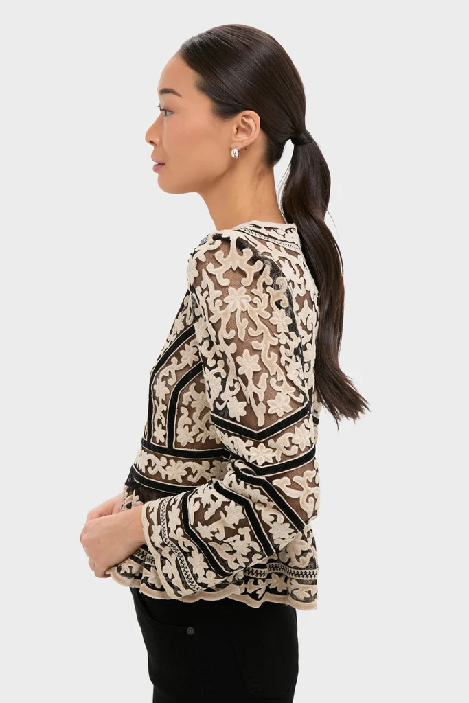 Multi Bea Embroidery Long Sleeve Top - Image 3