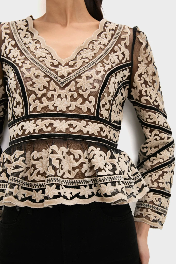 Multi Bea Embroidery Long Sleeve Top - Image 5