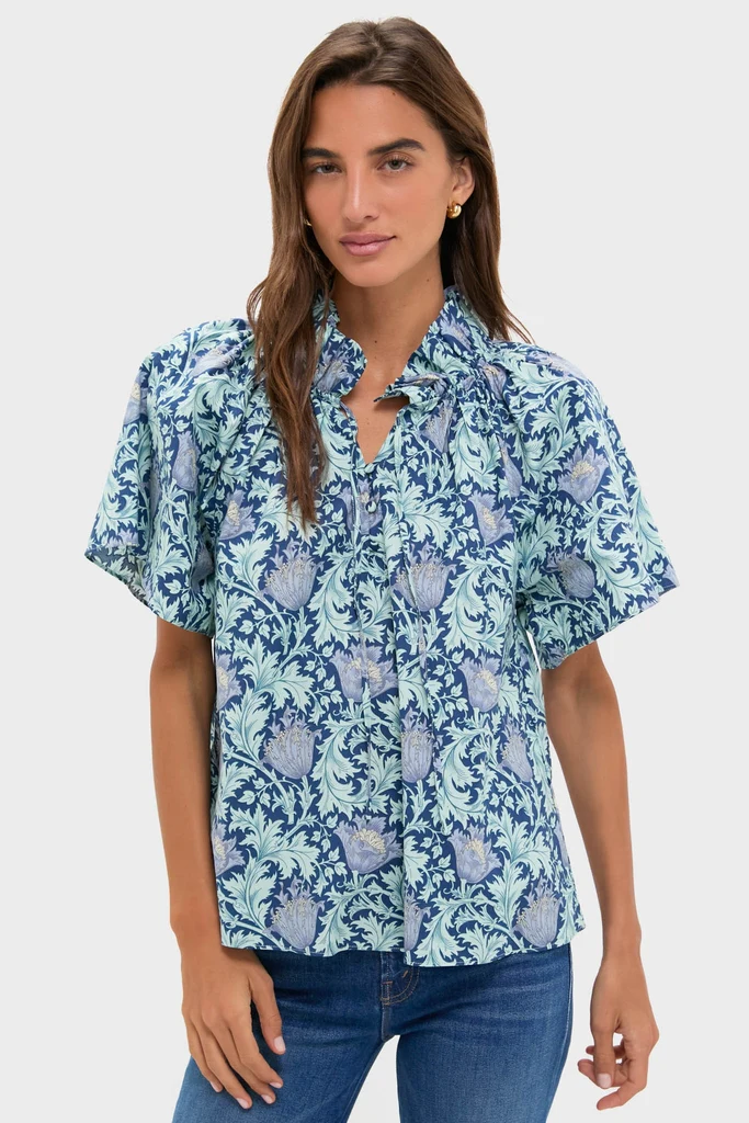 Multi Blue Leafy Floral Thea Blouse