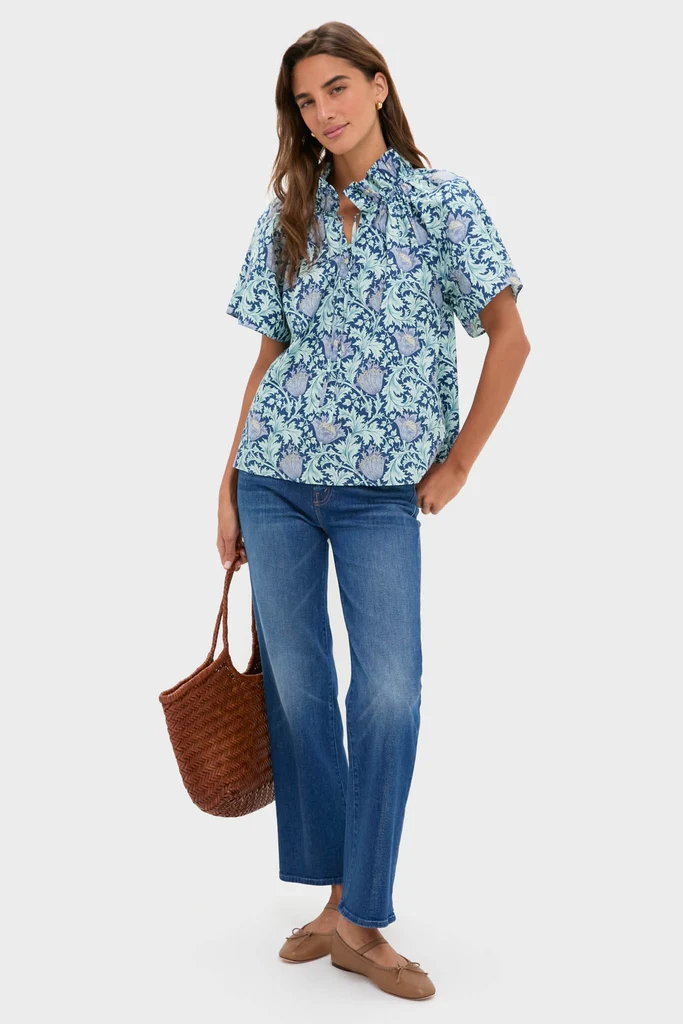 Multi Blue Leafy Floral Thea Blouse - Image 2