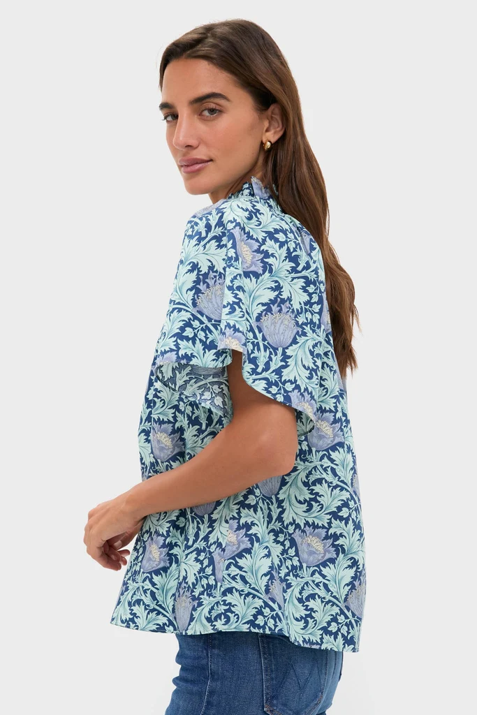 Multi Blue Leafy Floral Thea Blouse - Image 3