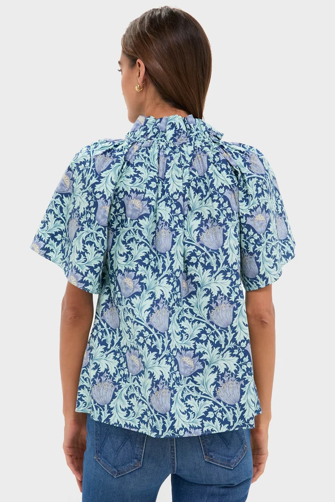 Multi Blue Leafy Floral Thea Blouse - Image 4