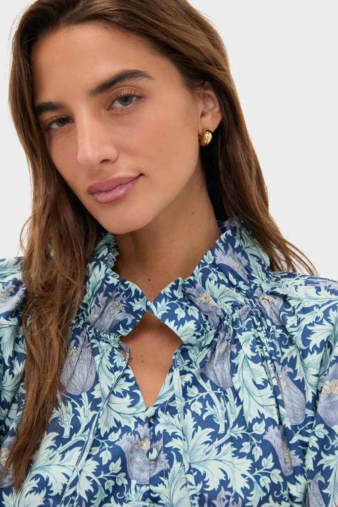 Multi Blue Leafy Floral Thea Blouse - Image 5