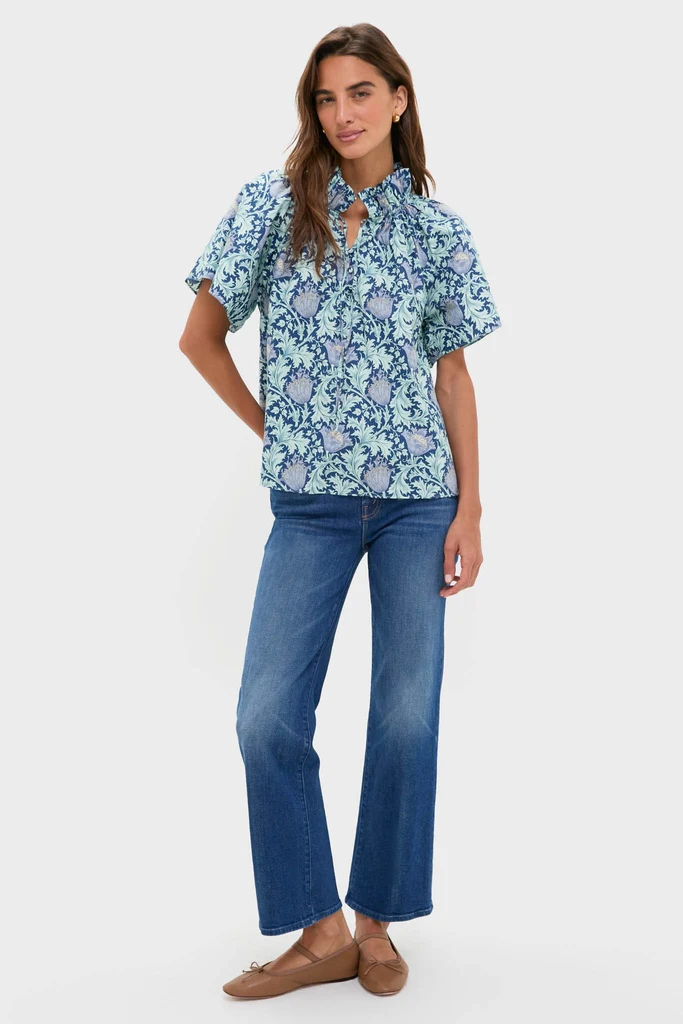 Multi Blue Leafy Floral Thea Blouse - Image 6