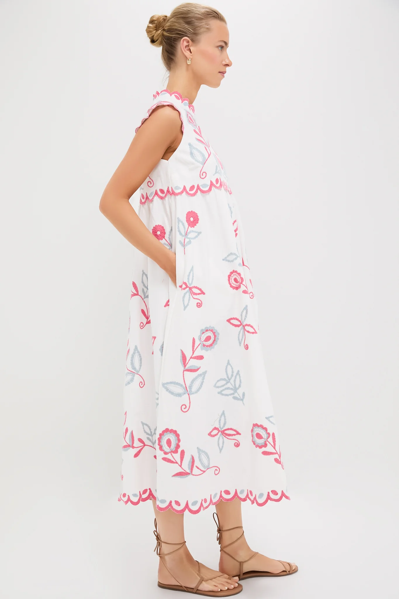 Multi Eevi Embroidered Twill Short Sleeve Dress - Image 3