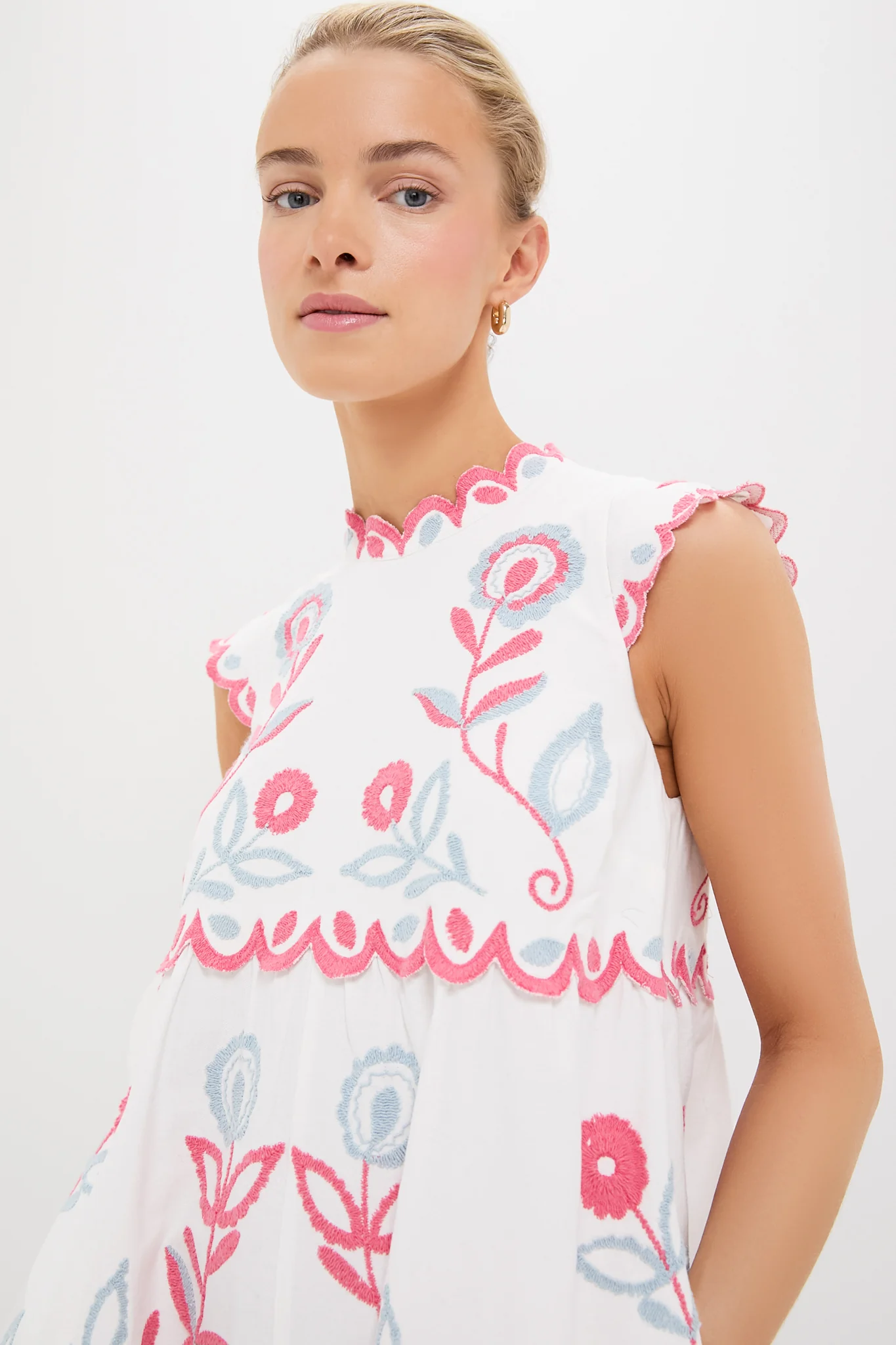 Multi Eevi Embroidered Twill Short Sleeve Dress - Image 5