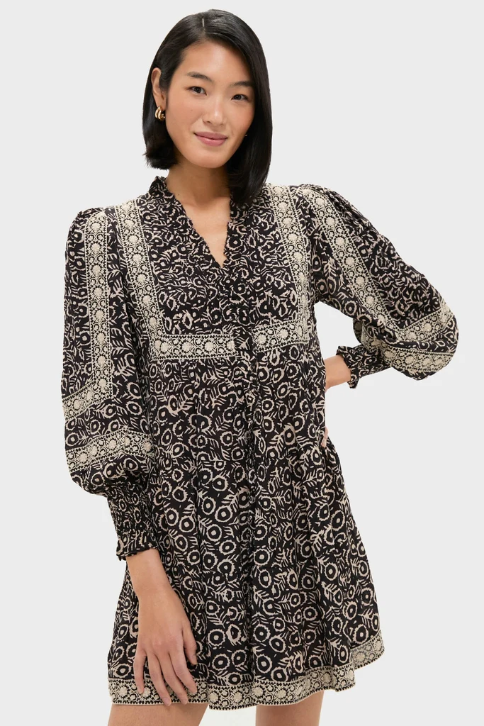 Multi Emmeline Print Long Sleeve Mini Tiered Dress