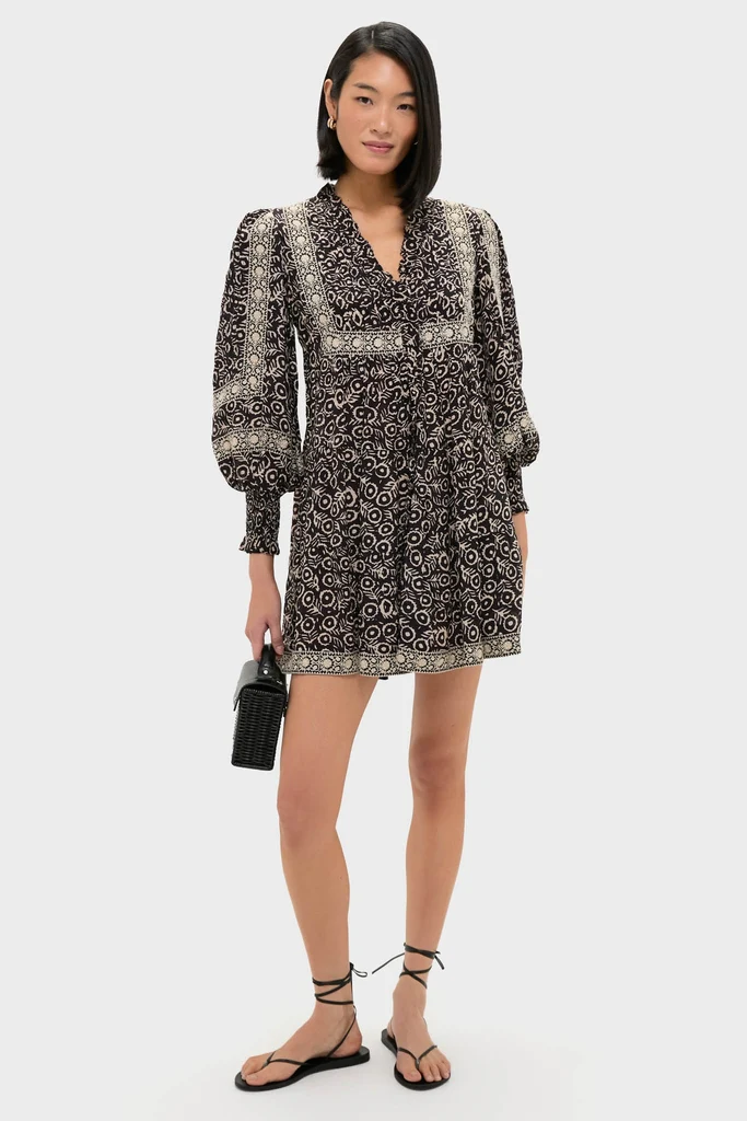 Multi Emmeline Print Long Sleeve Mini Tiered Dress - Image 2