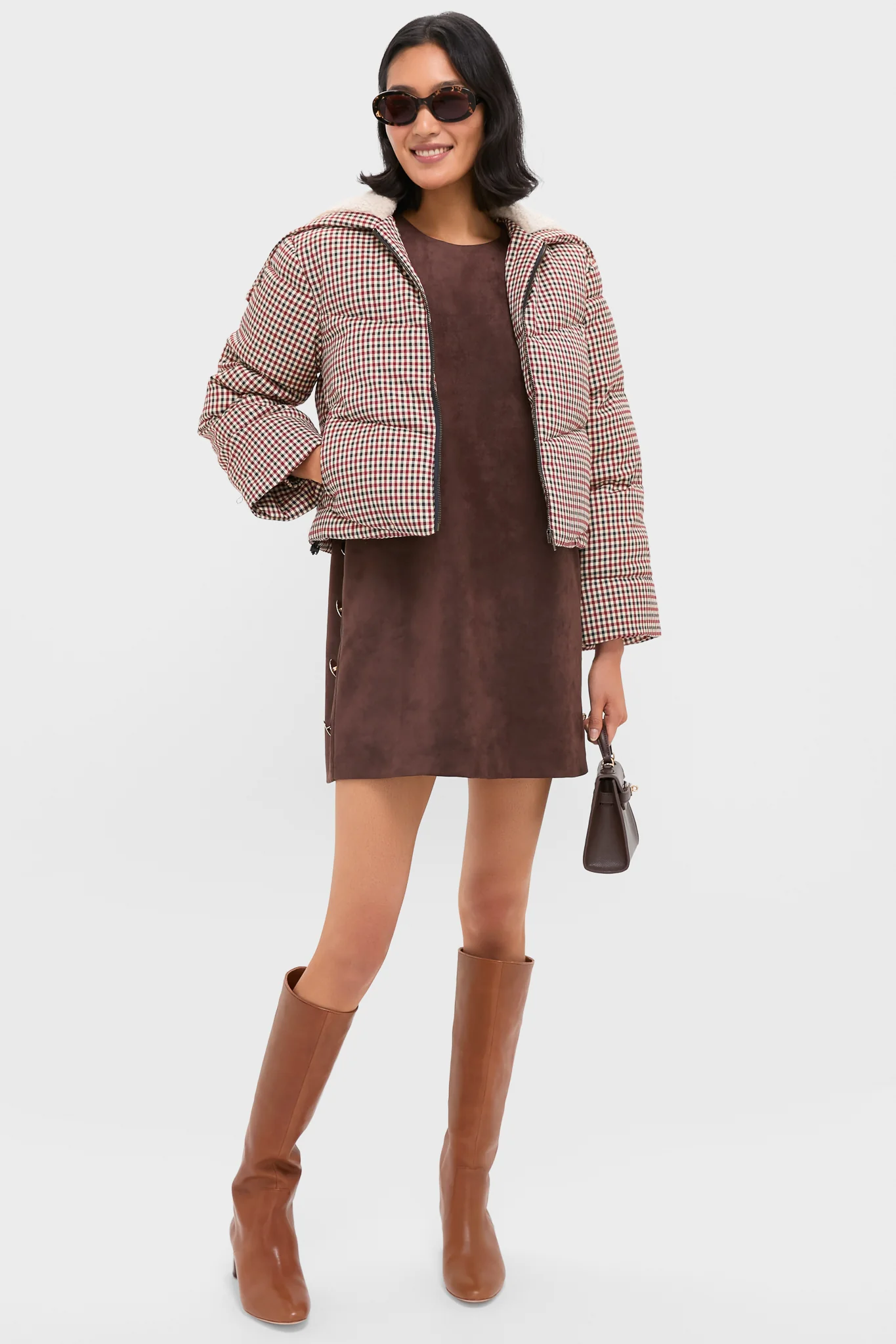 Multi Sally Gingham Puffer with Shearling Collar - Image 2