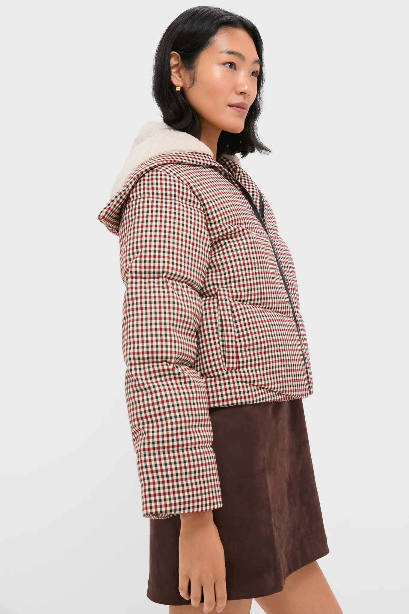 Multi Sally Gingham Puffer with Shearling Collar - Image 3