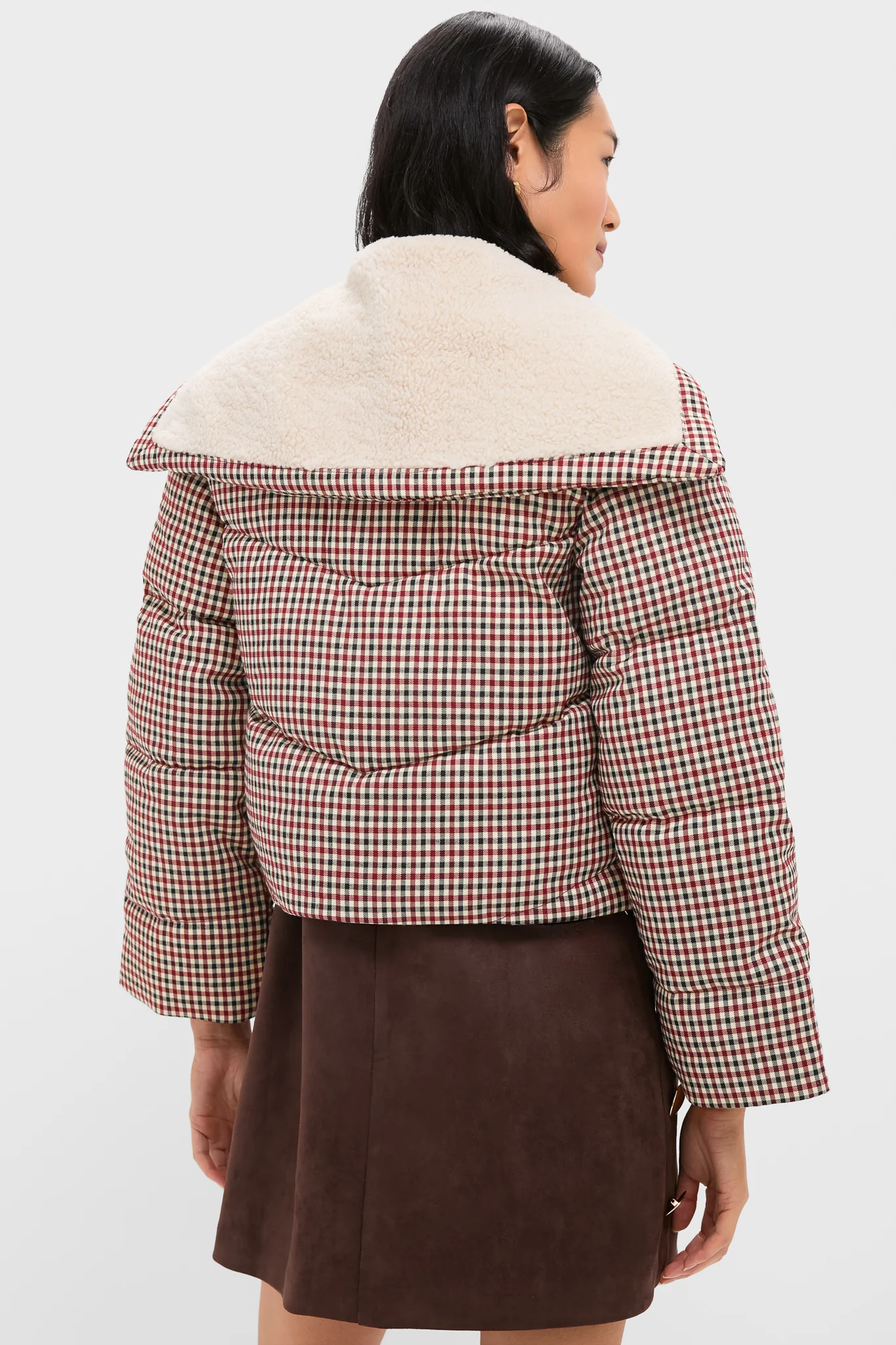 Multi Sally Gingham Puffer with Shearling Collar - Image 4