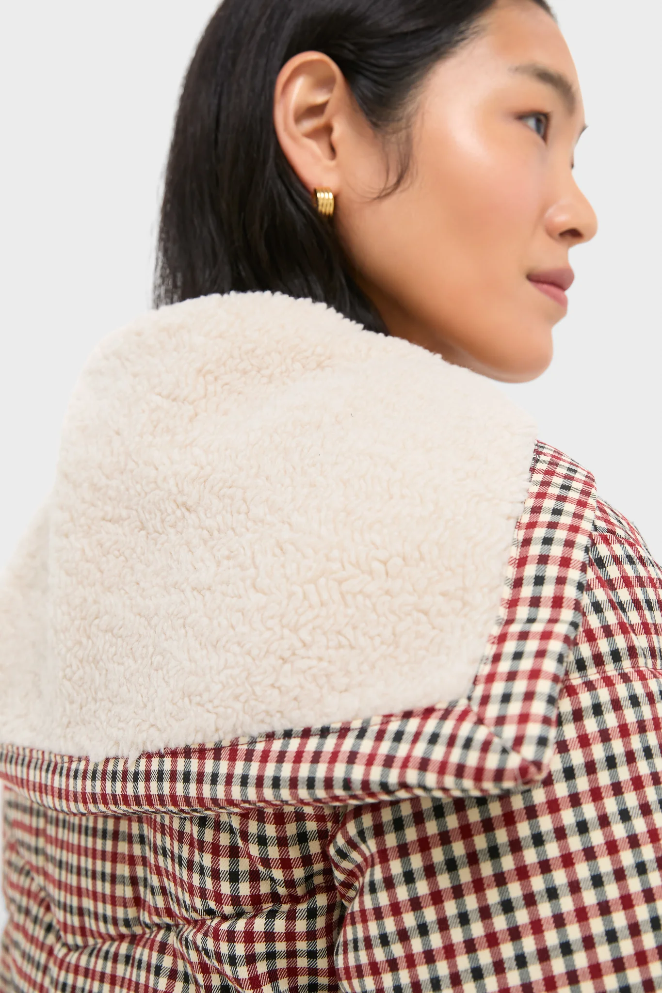 Multi Sally Gingham Puffer with Shearling Collar - Image 5