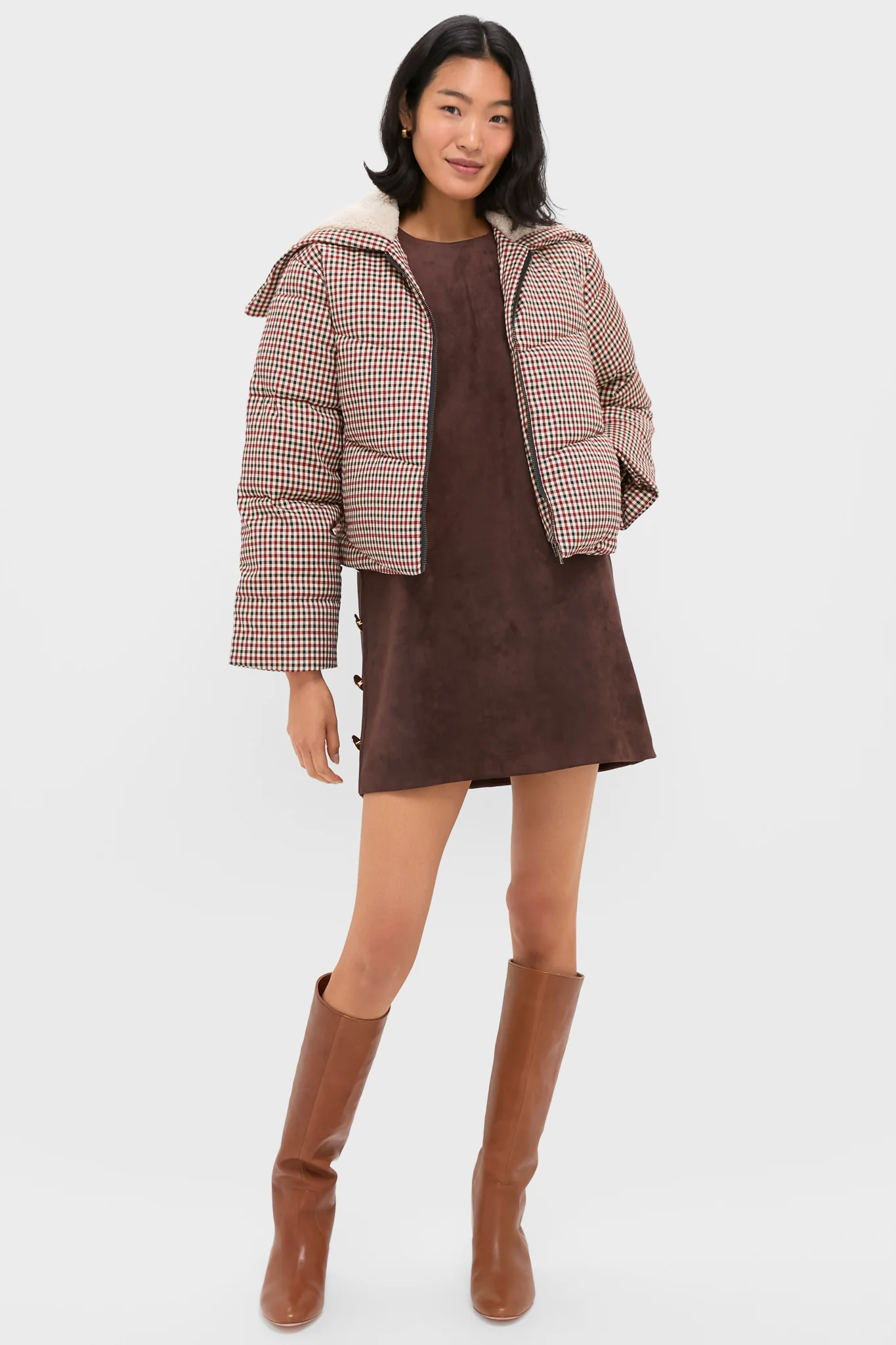Multi Sally Gingham Puffer with Shearling Collar - Image 6