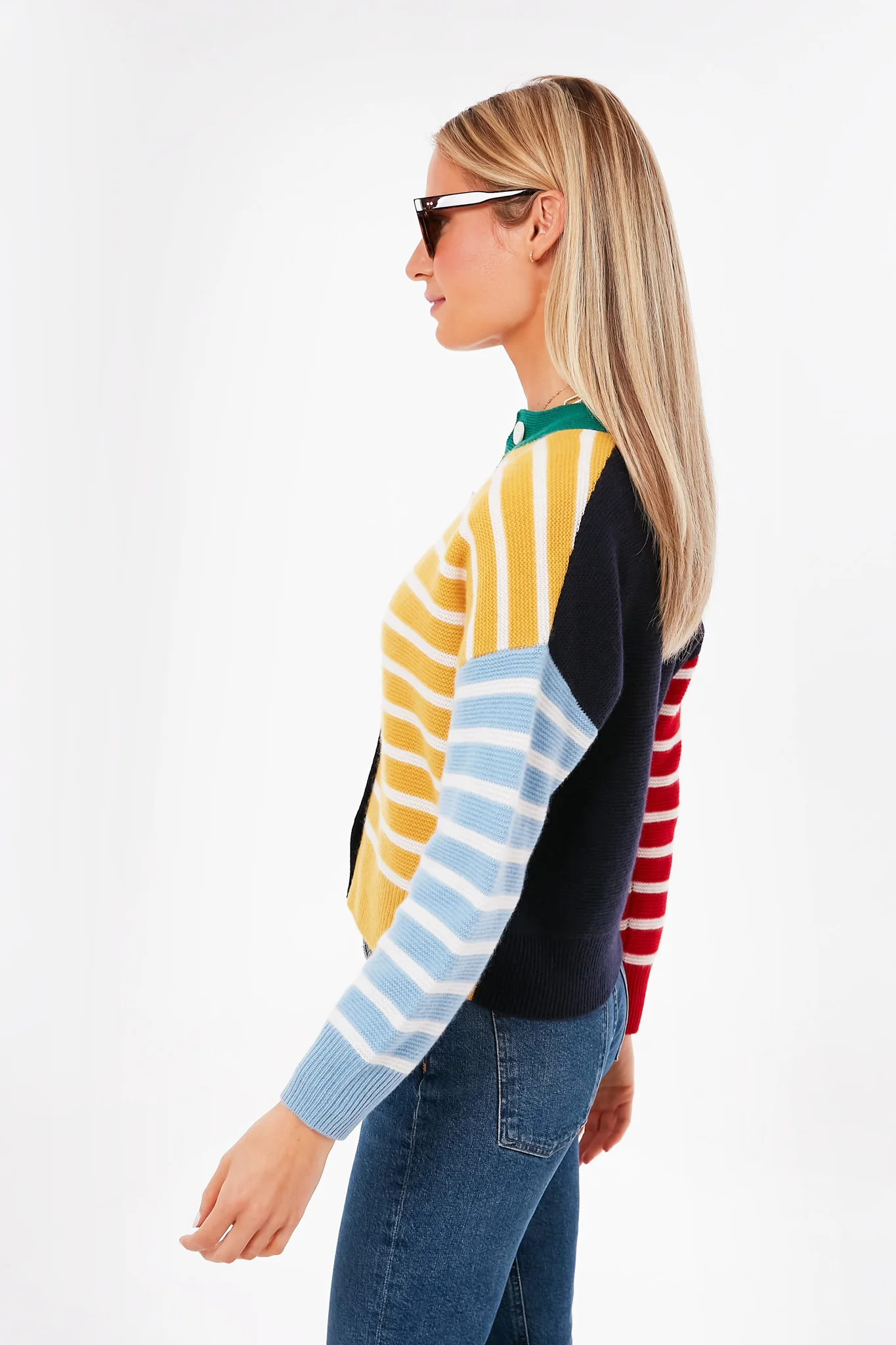 Multi Striped Color Block Cashmere Cardigan - Image 3