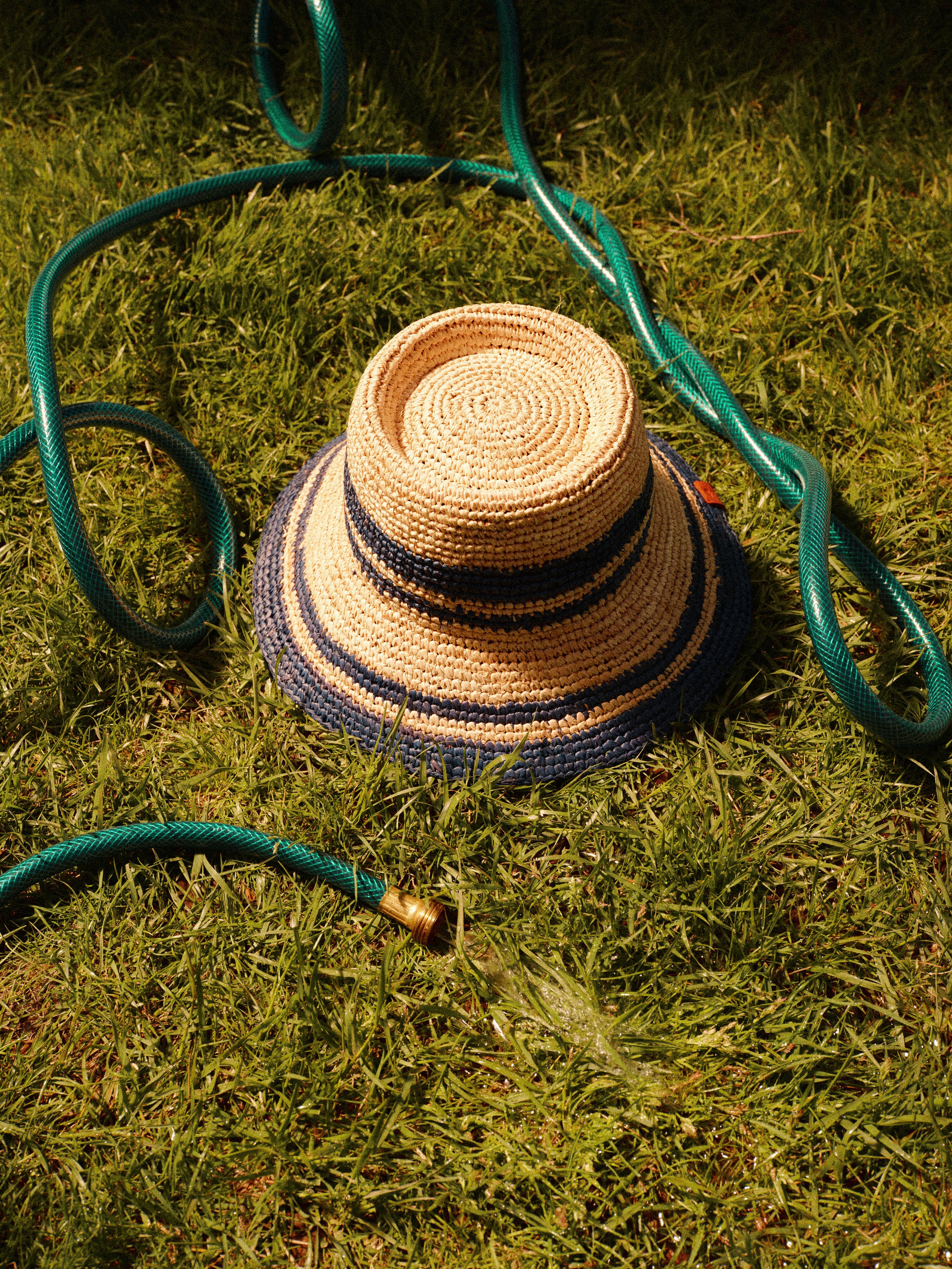 Natural and Navy Raffia Bucket Hat - Image 7