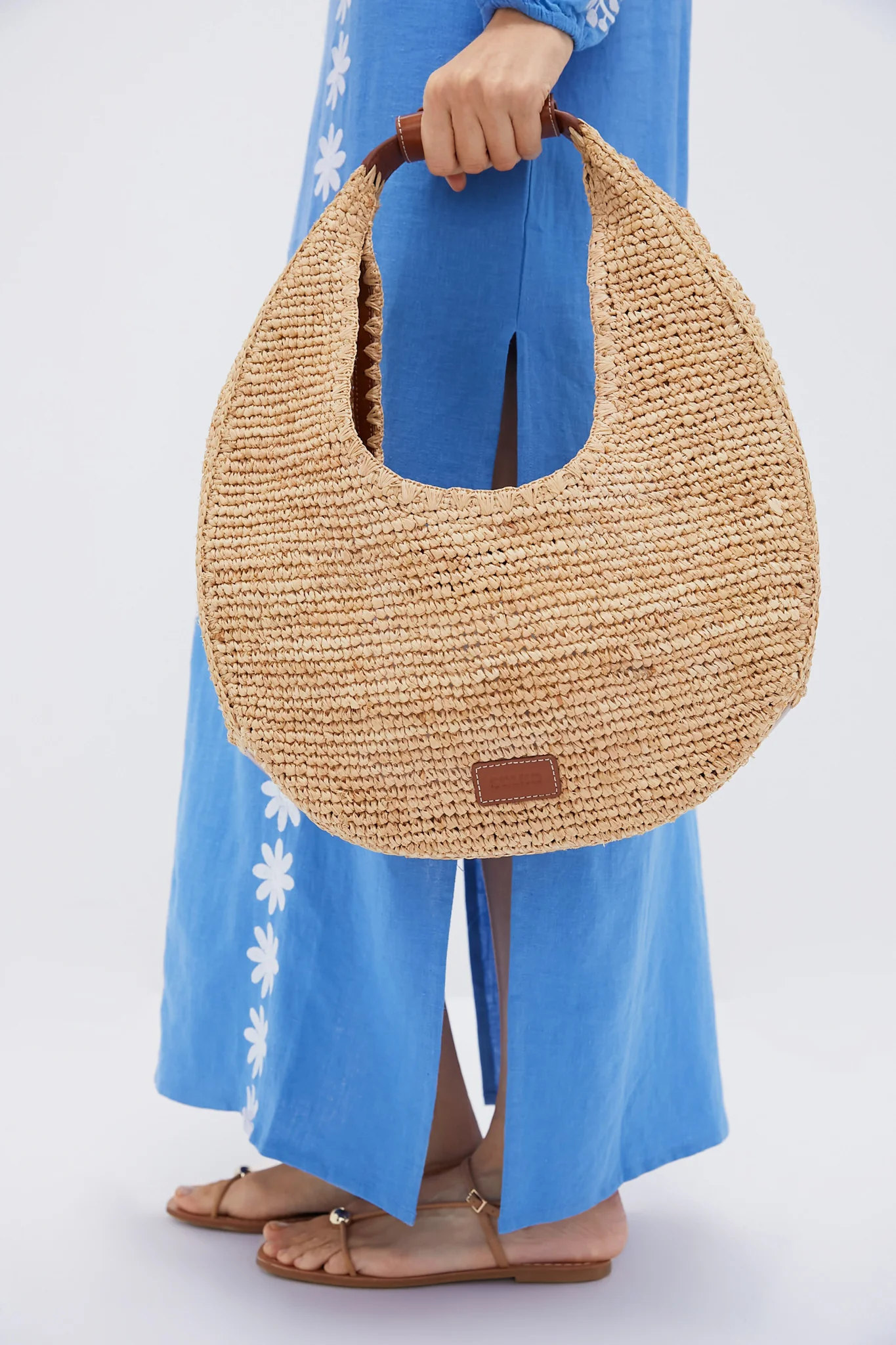 Natural and Tan Large Raffia Moon Tote Bag - Image 2