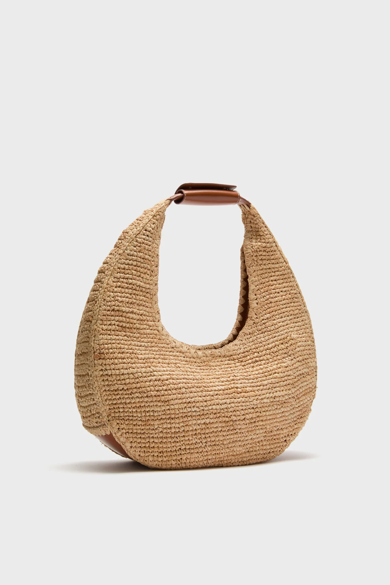 Natural and Tan Large Raffia Moon Tote Bag - Image 4
