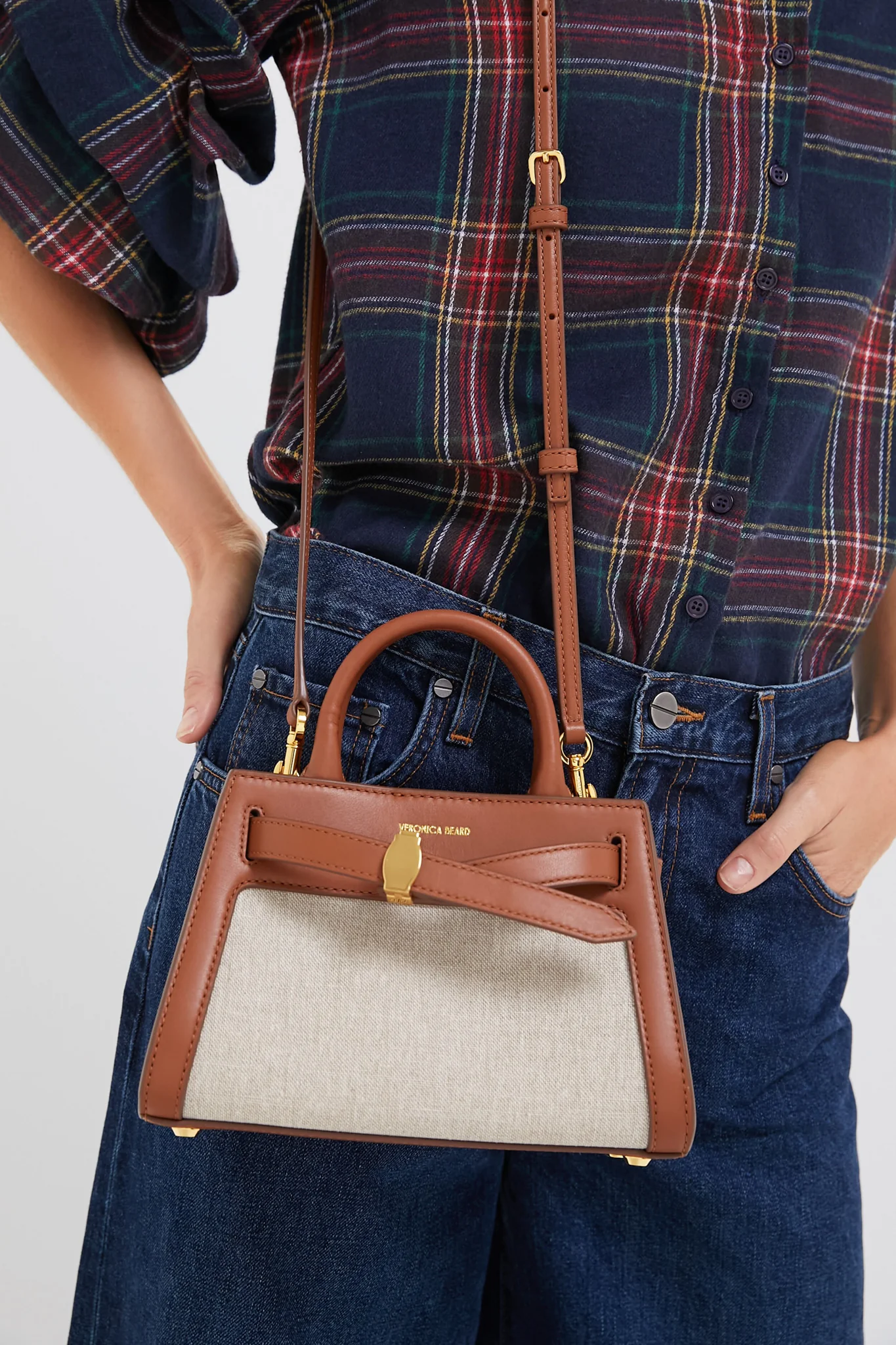 Natural Linen and Hazelwood Mini Veronica Beard Dash Bag - Image 3