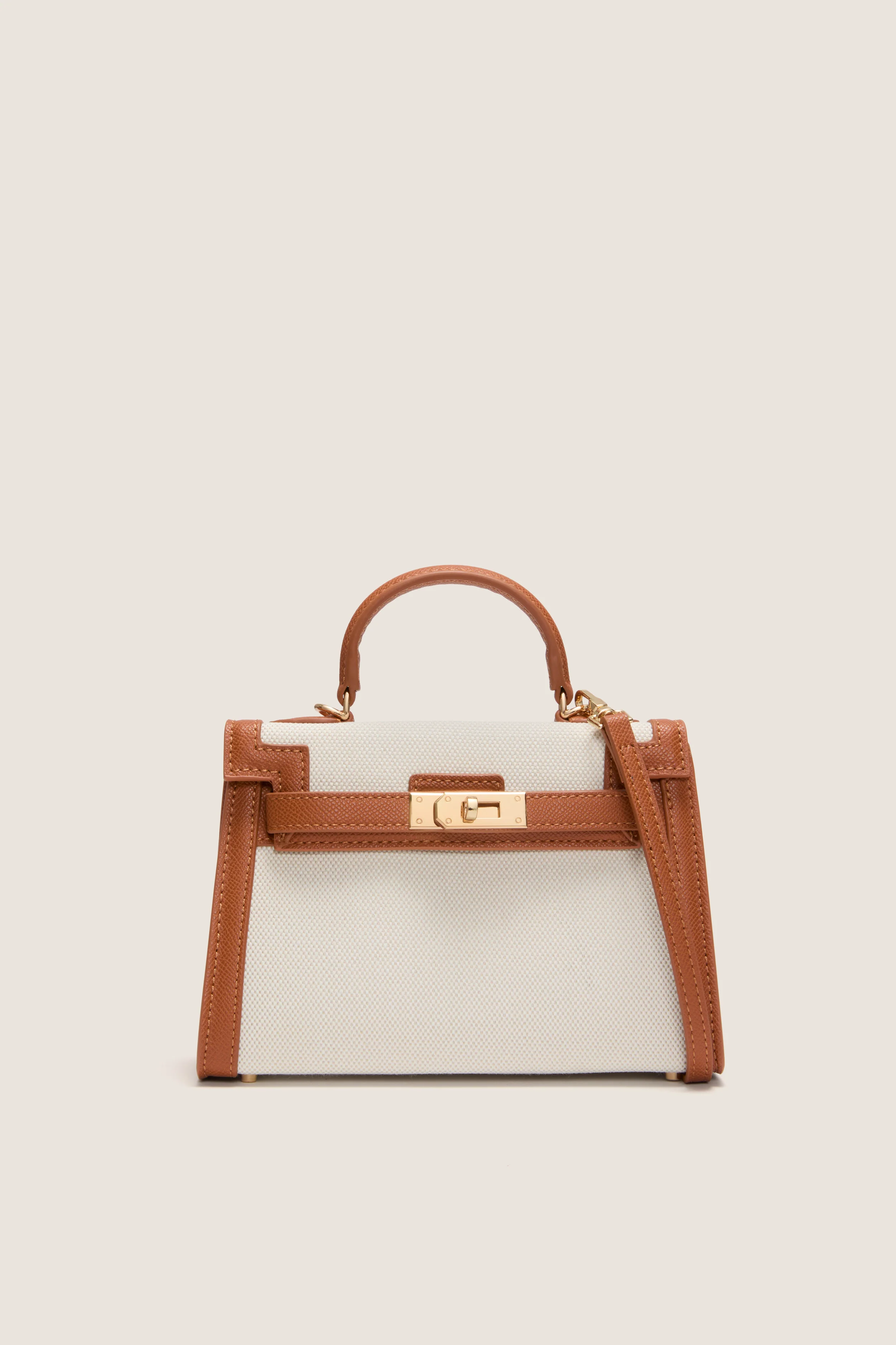 Natural Linen and Tan Hariette Handle Bag