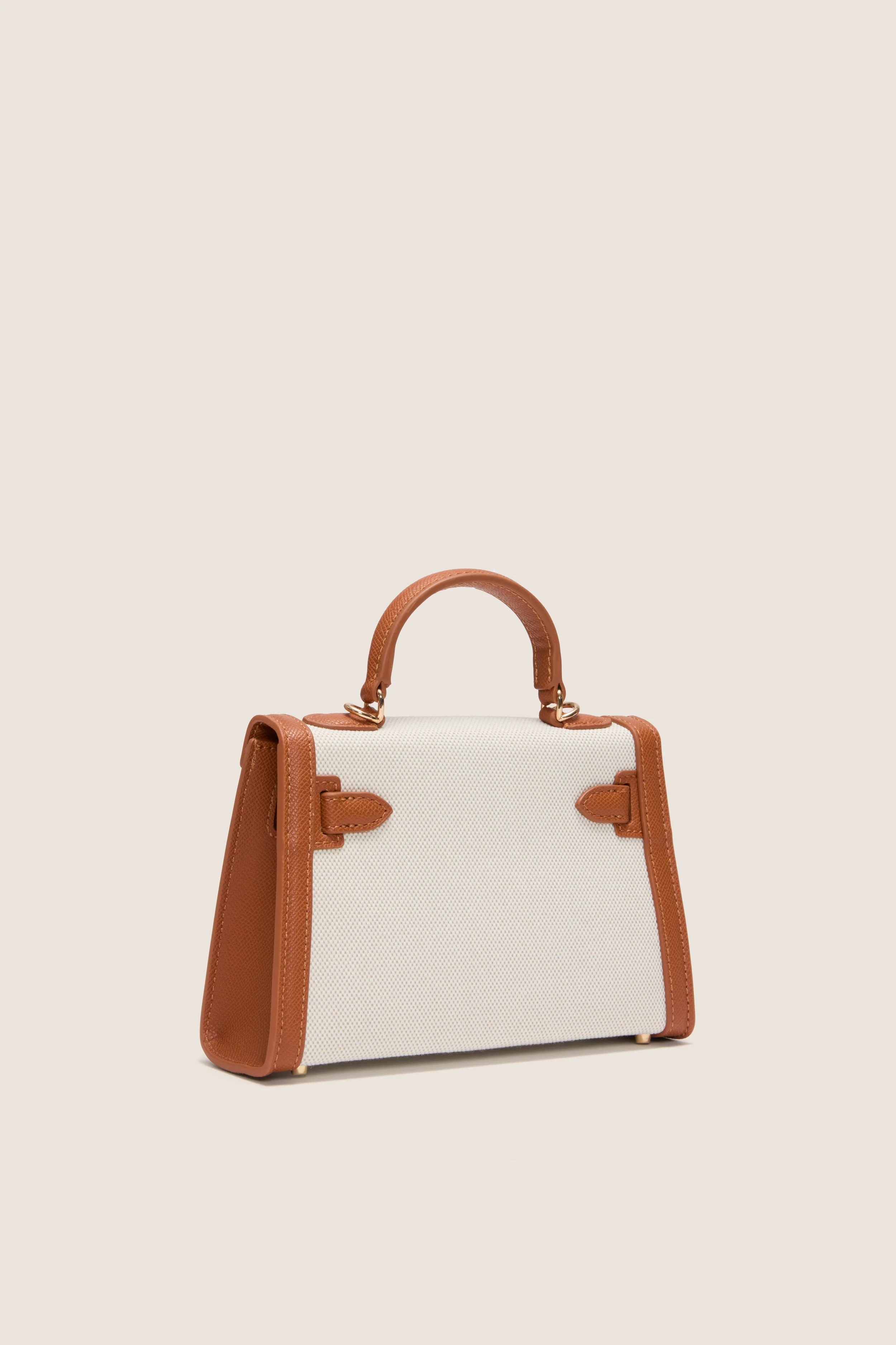 Natural Linen and Tan Hariette Handle Bag - Image 5