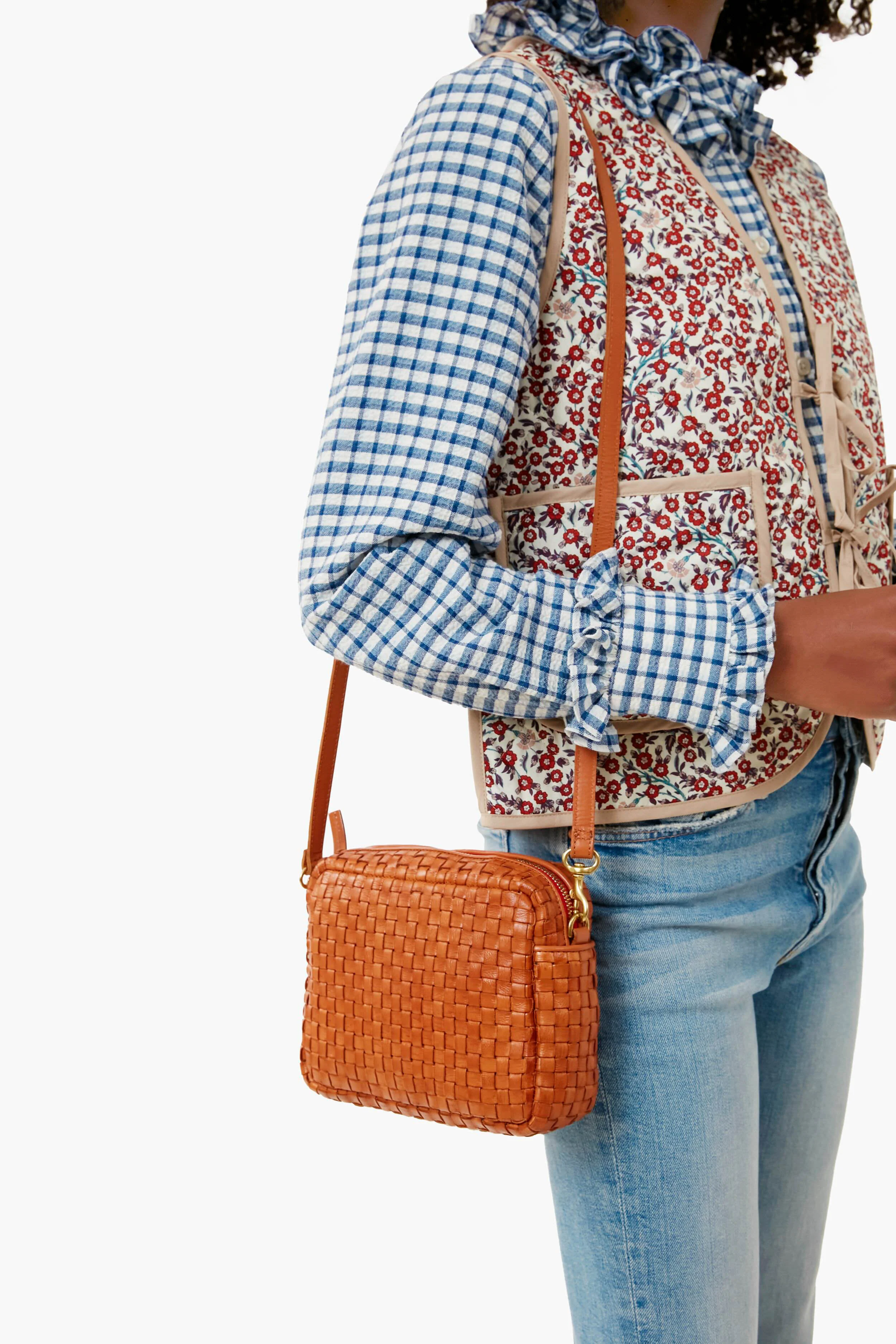 Natural Woven Checker Midi Sac - Image 4