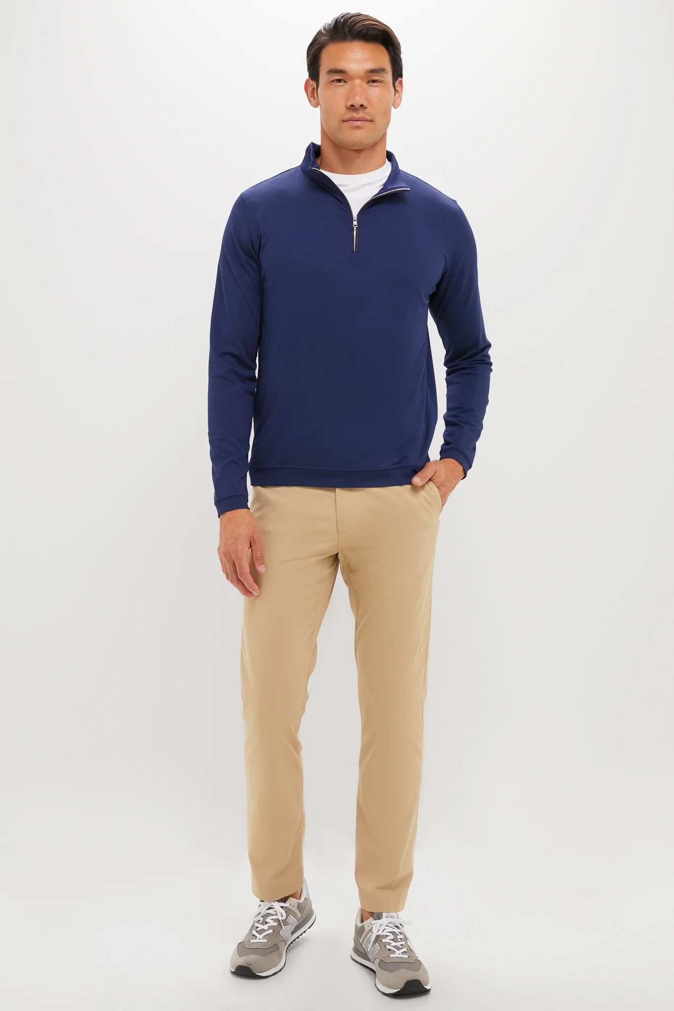 Navy Albatross Cotton-Blend Pique Quarter-Zip - Image 2