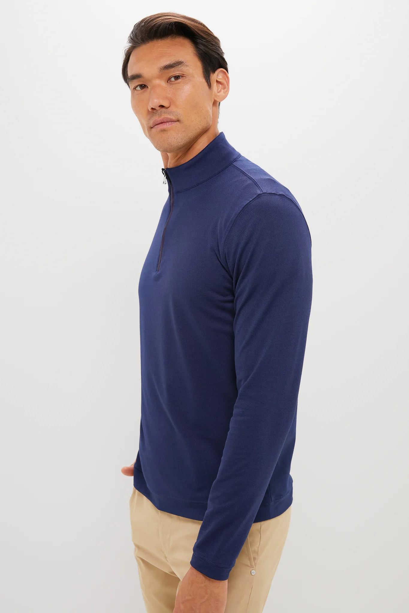 Navy Albatross Cotton-Blend Pique Quarter-Zip - Image 3