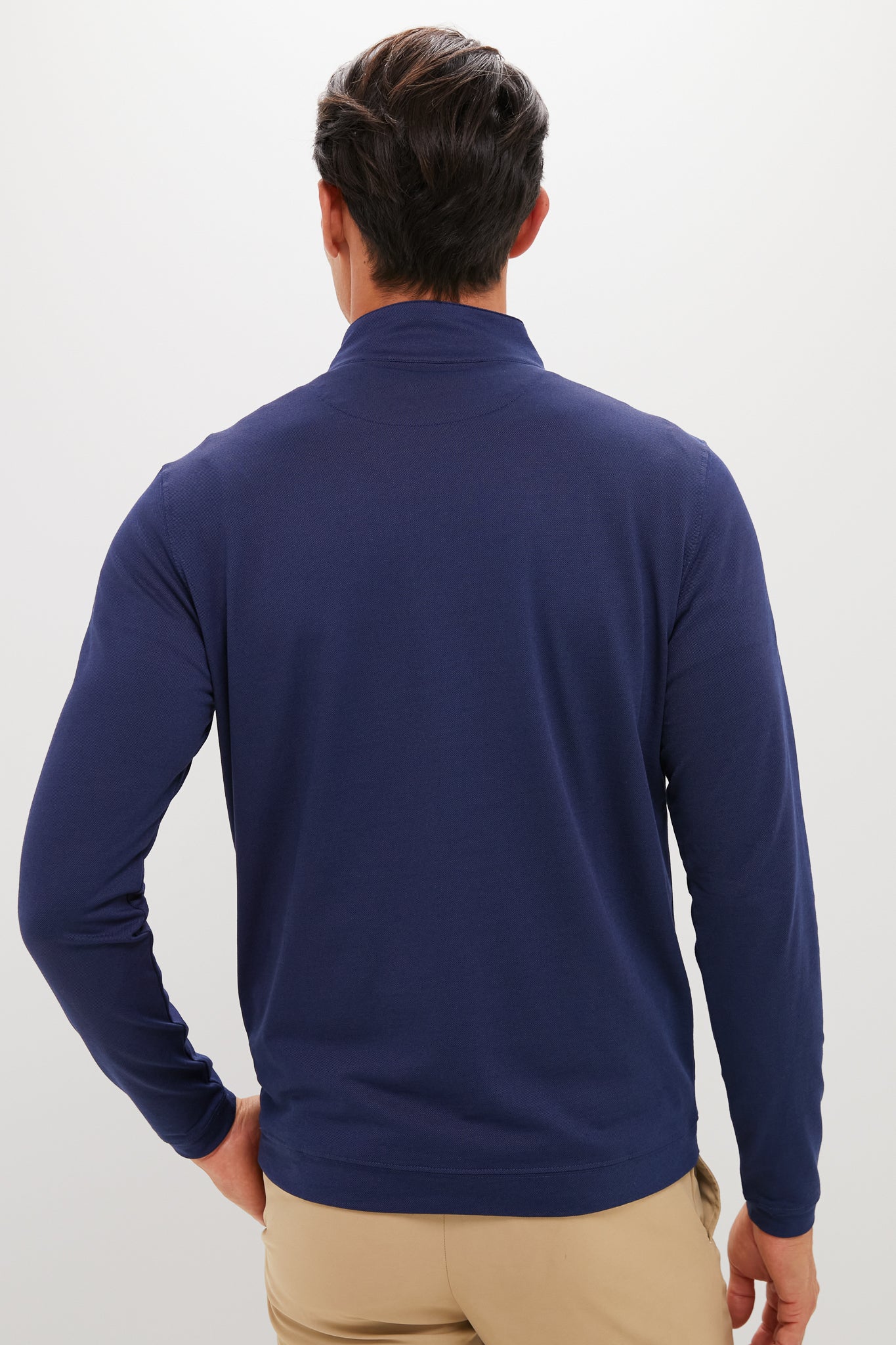 Navy Albatross Cotton-Blend Pique Quarter-Zip - Image 4