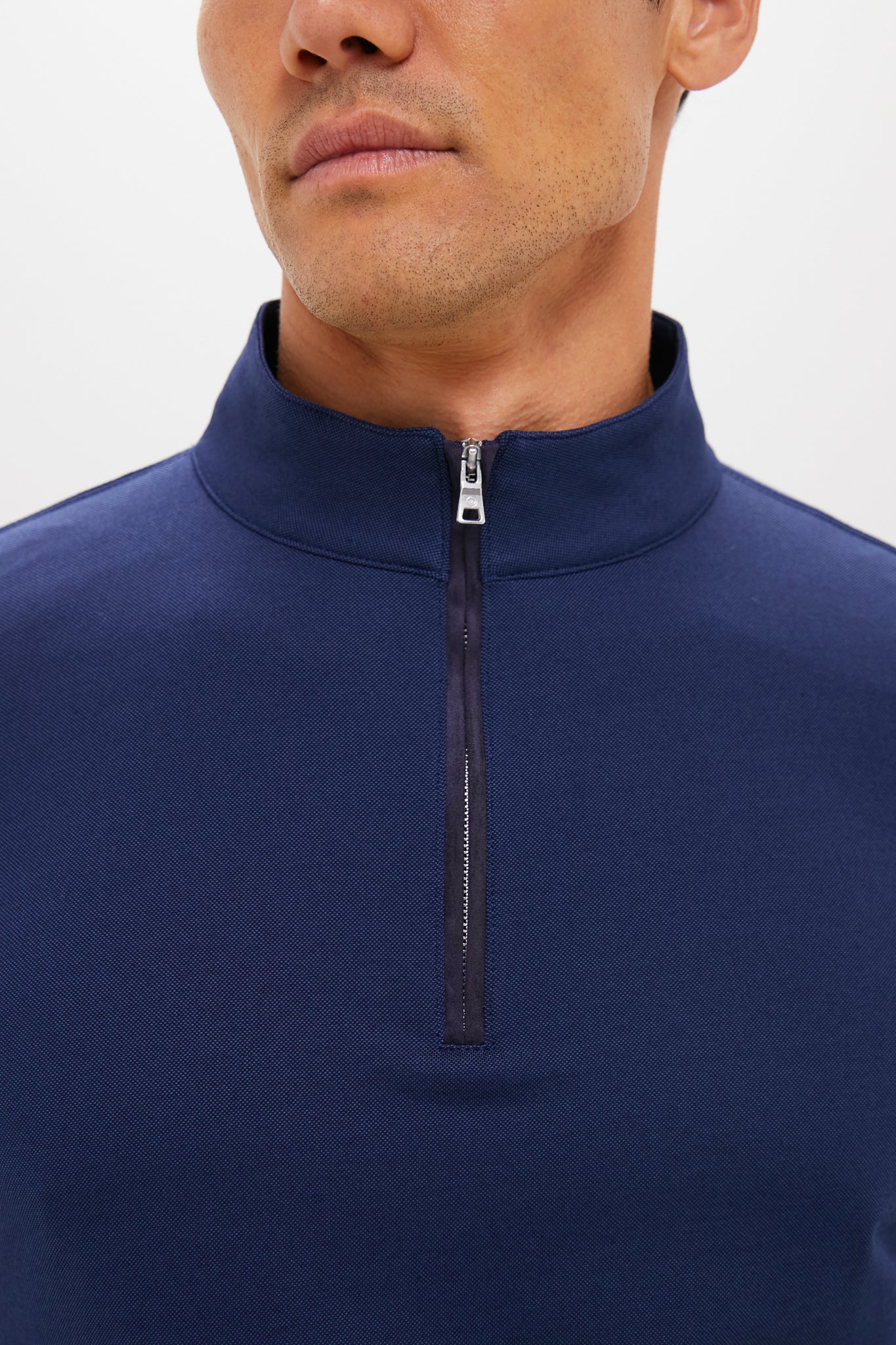 Navy Albatross Cotton-Blend Pique Quarter-Zip - Image 5