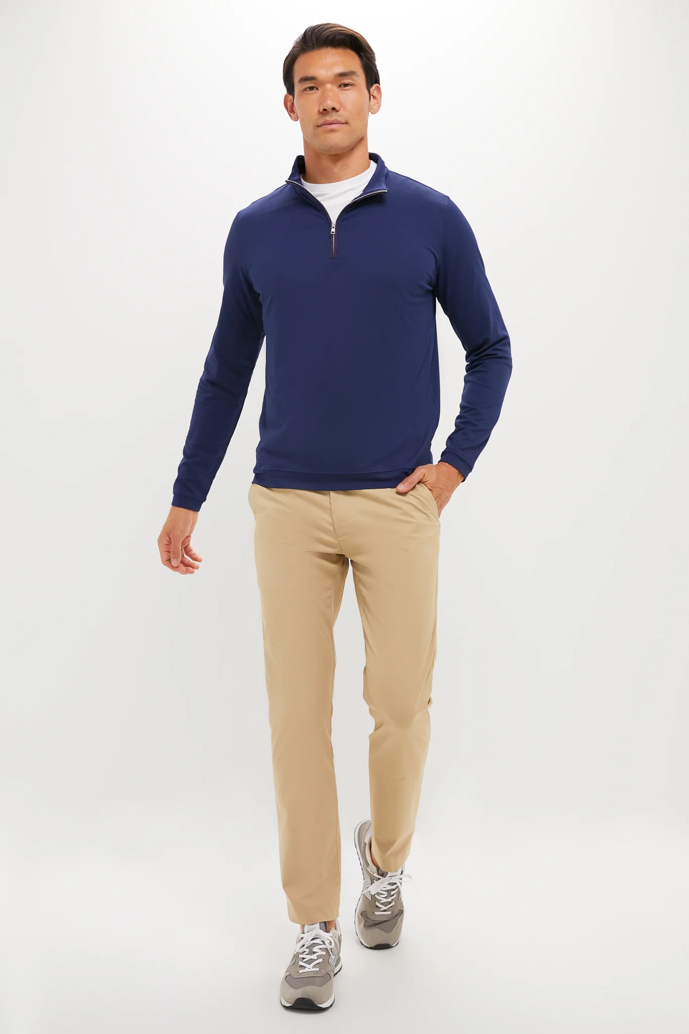 Navy Albatross Cotton-Blend Pique Quarter-Zip - Image 6