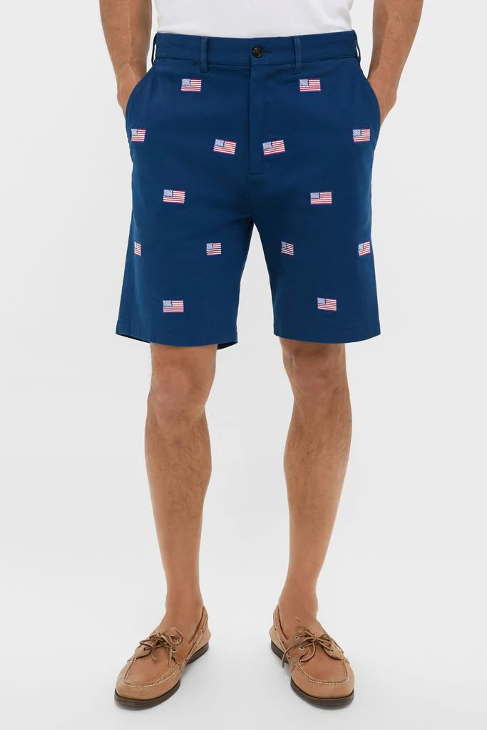Navy American Flag Embroidered Stretch Twill Cisco Shorts - Image 2