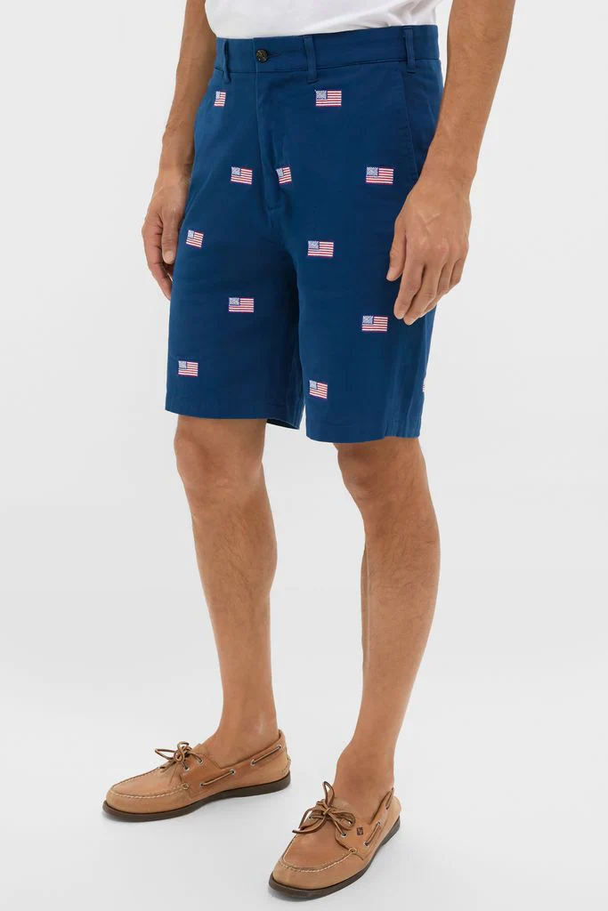 Navy American Flag Embroidered Stretch Twill Cisco Shorts - Image 3
