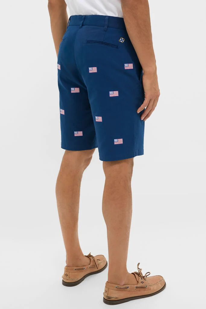 Navy American Flag Embroidered Stretch Twill Cisco Shorts - Image 4