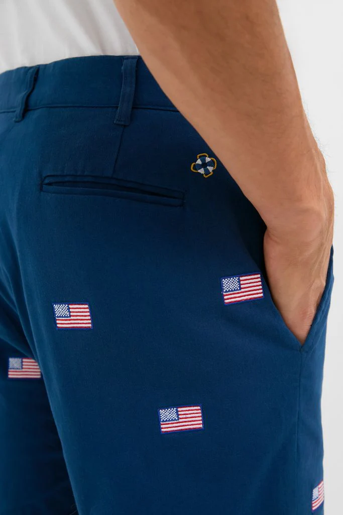 Navy American Flag Embroidered Stretch Twill Cisco Shorts - Image 5