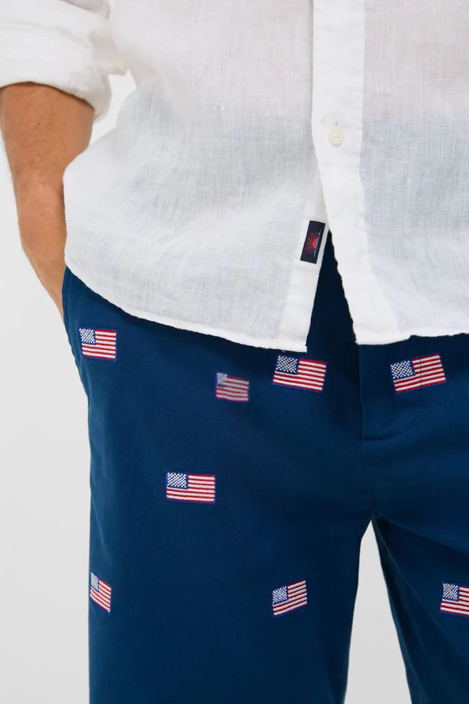 Navy American Flag Embroidered Stretch Twill Cisco Shorts - Image 6